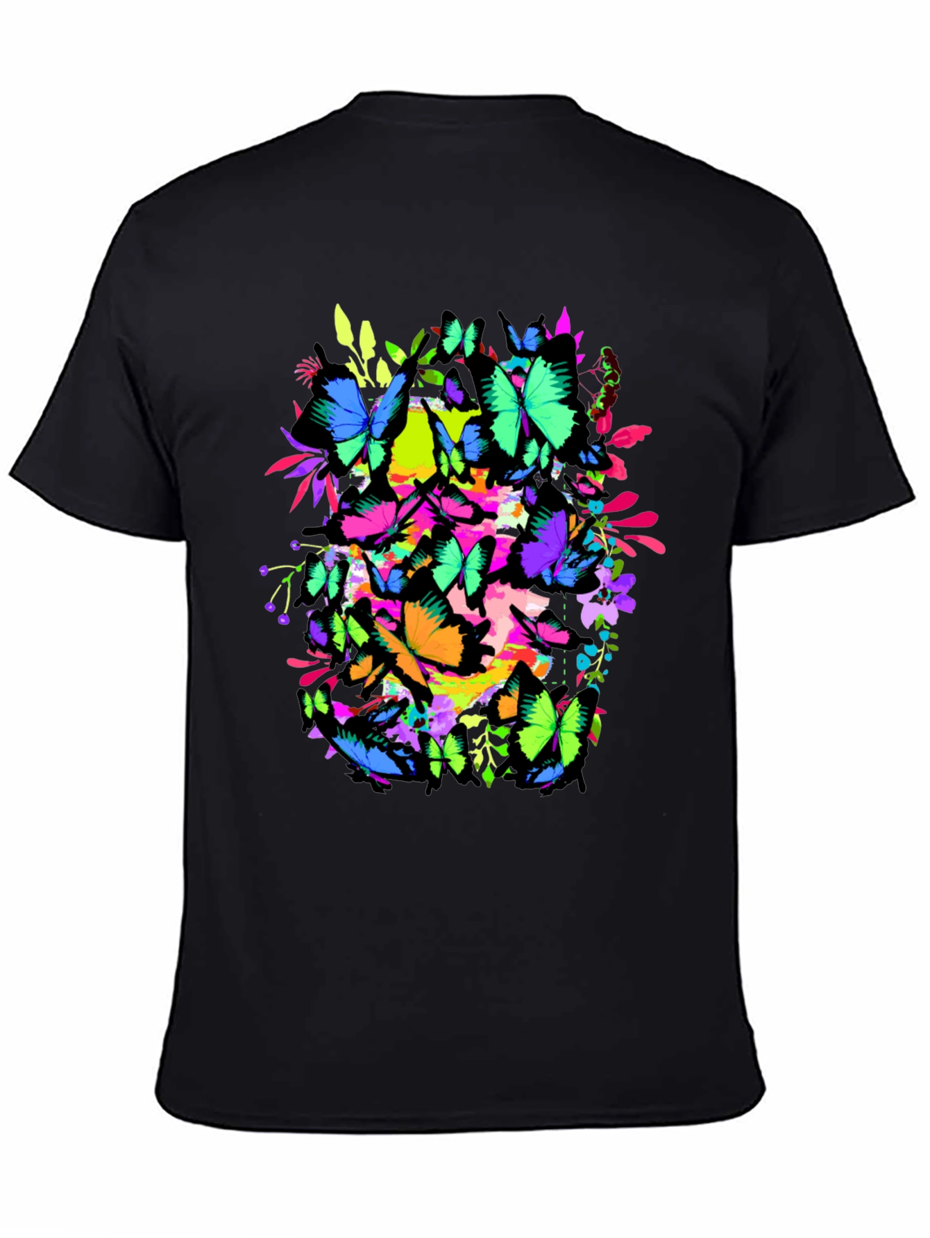 Butterfly Graphic Tee - Vivid Colors Black T-Shirt