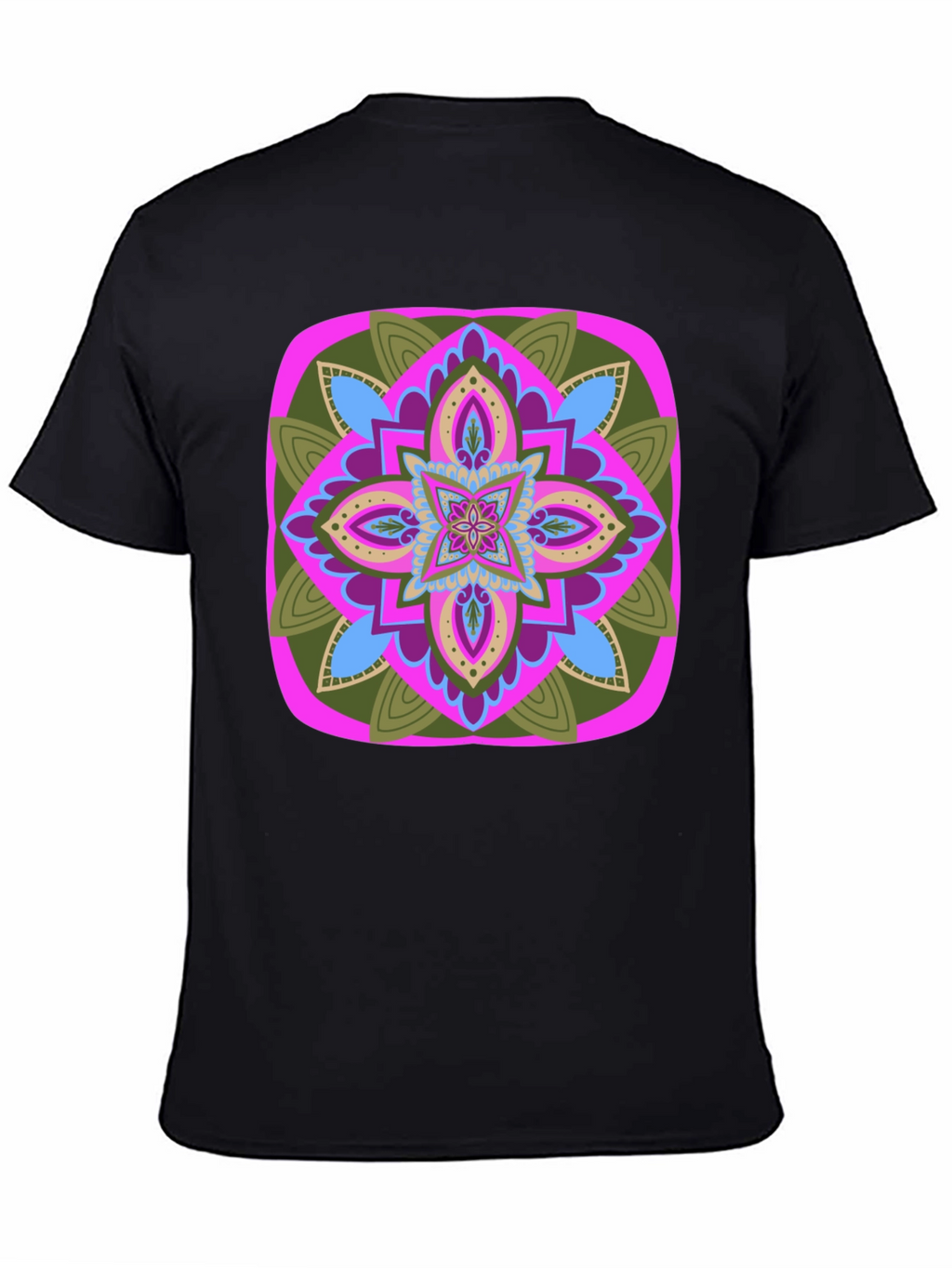 Geometric Mandala T-Shirt - Black Cotton Blend