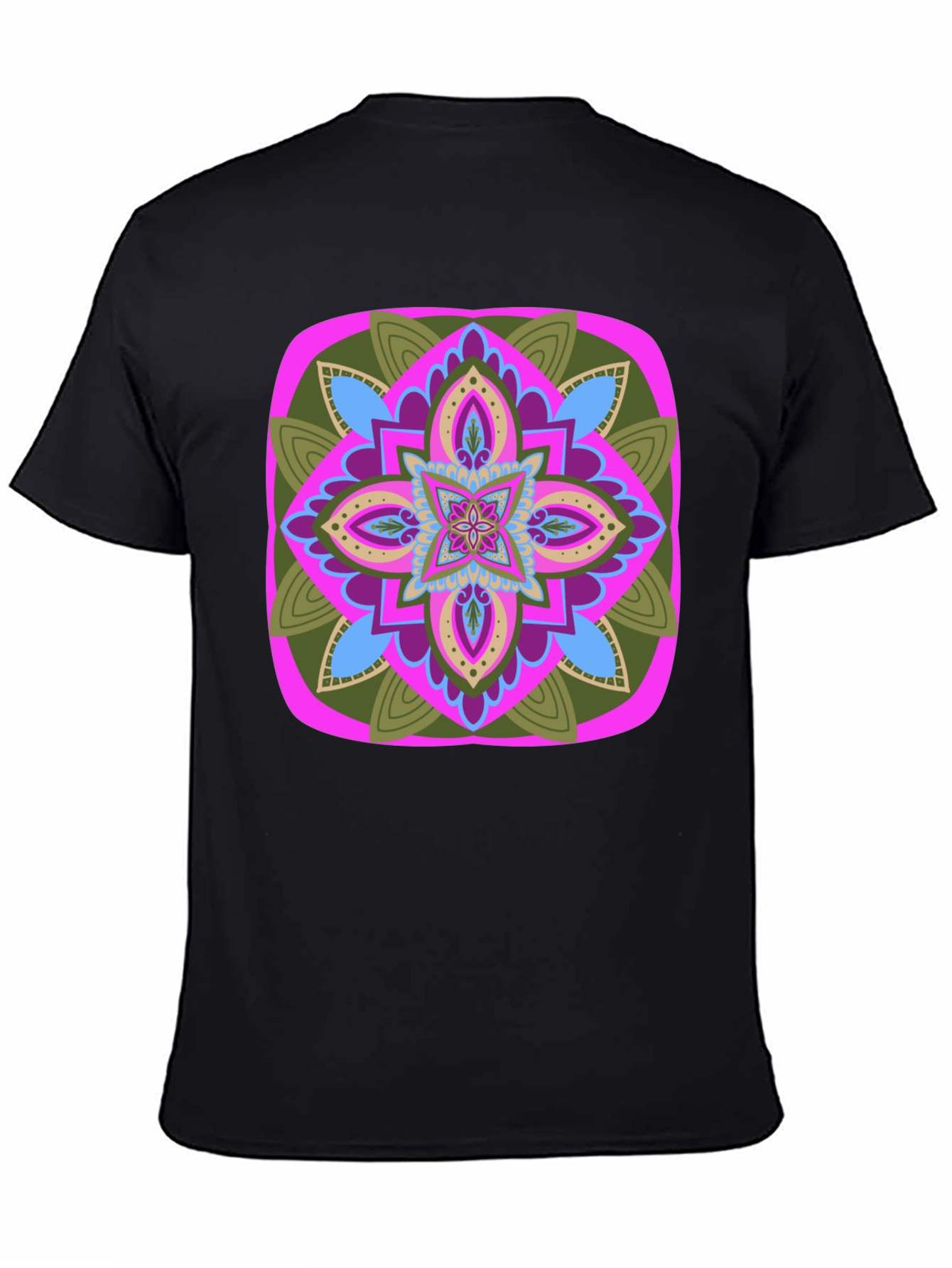 Geometric Mandala T-Shirt - Black Cotton Blend