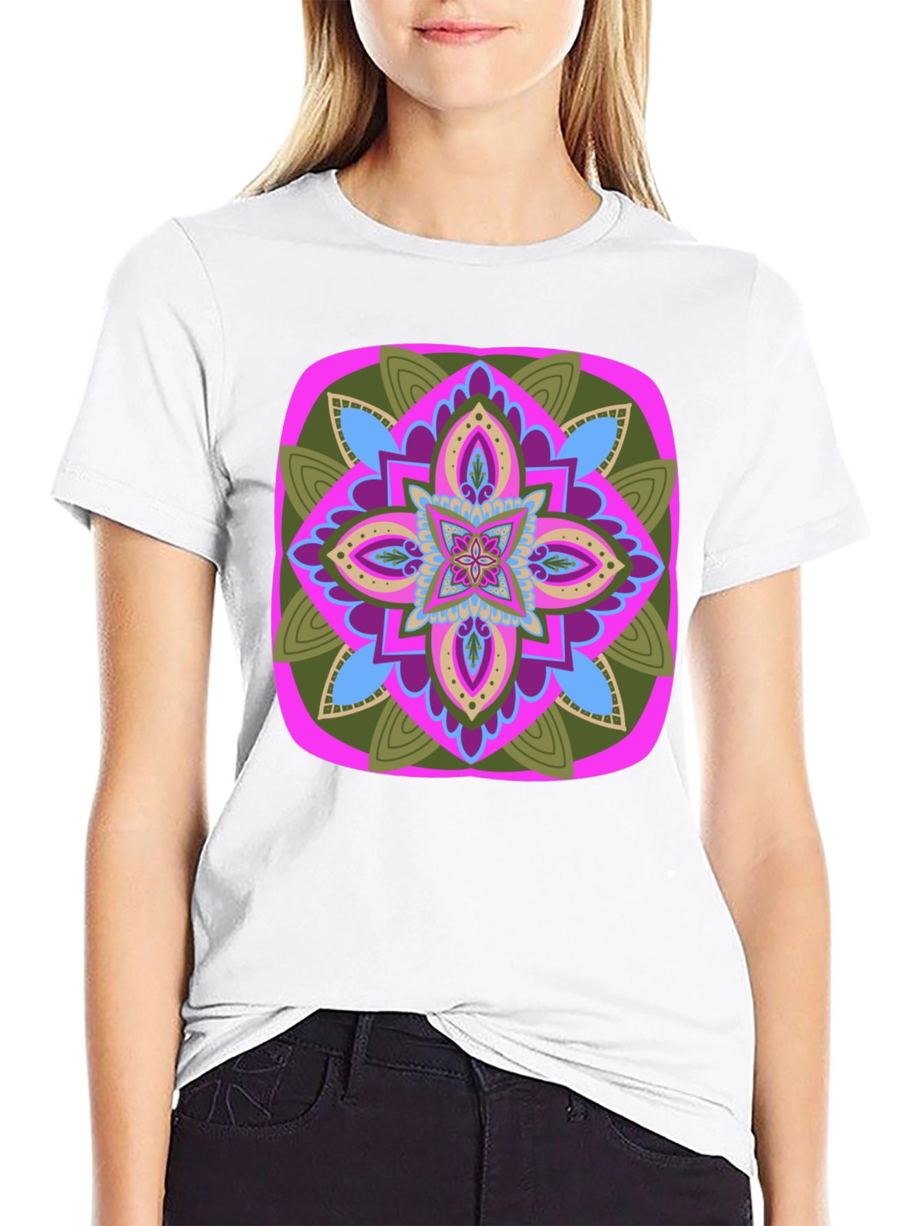 Geometric Mandala T-Shirt - Black Cotton Blend