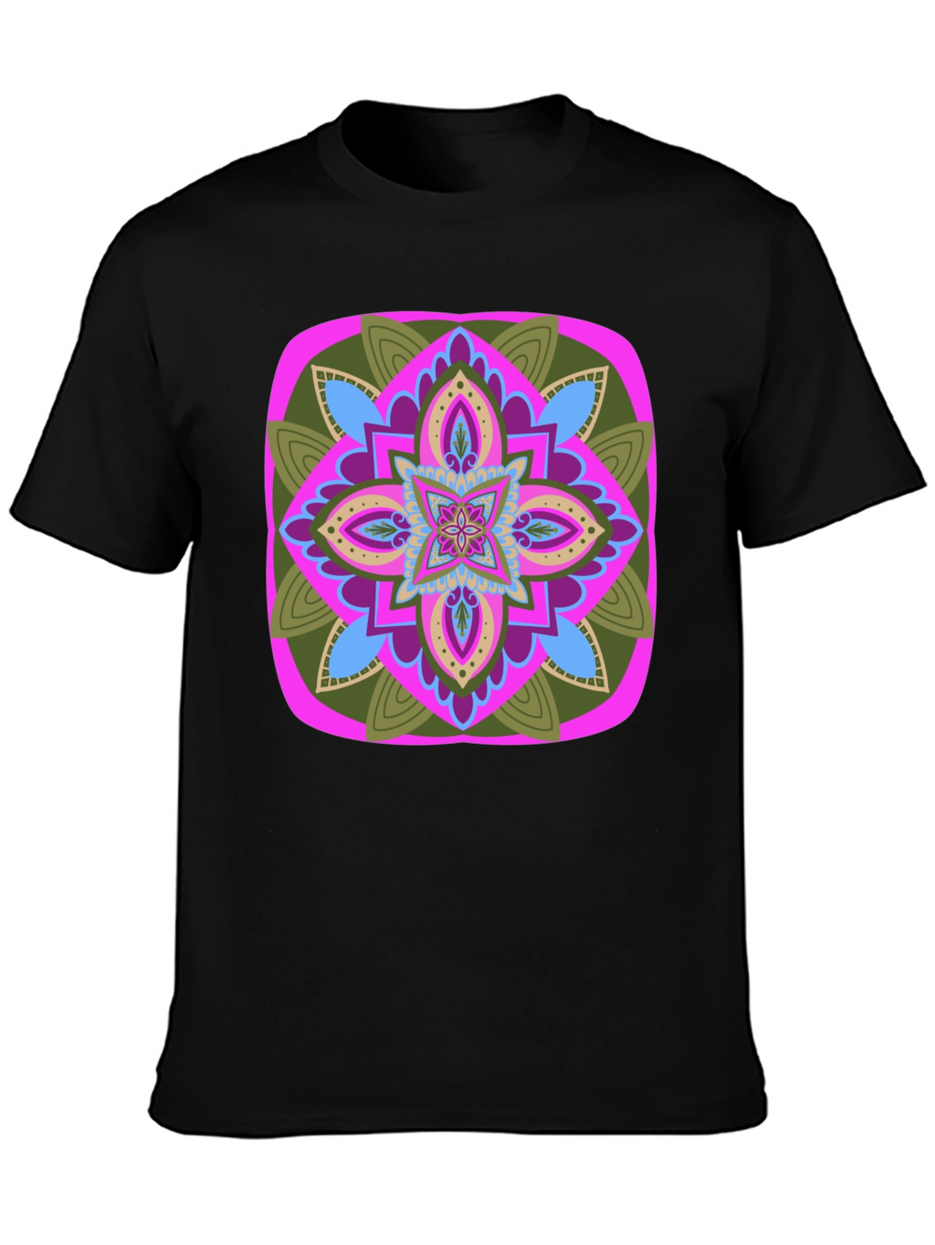 Geometric Mandala T-Shirt - Black Cotton Blend