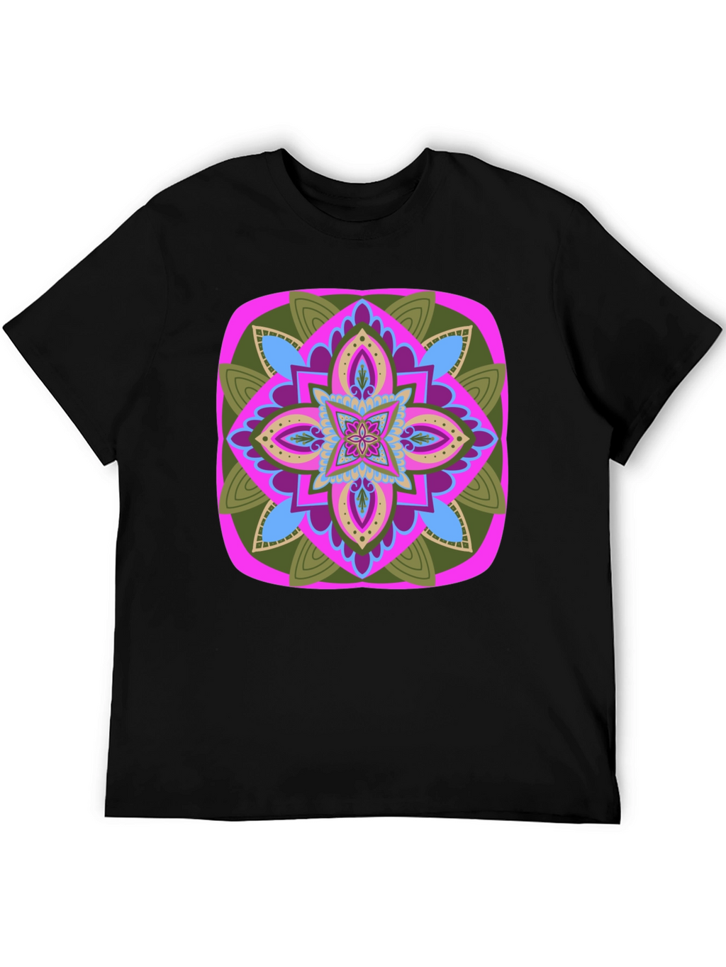 Geometric Mandala T-Shirt - Black Cotton Blend