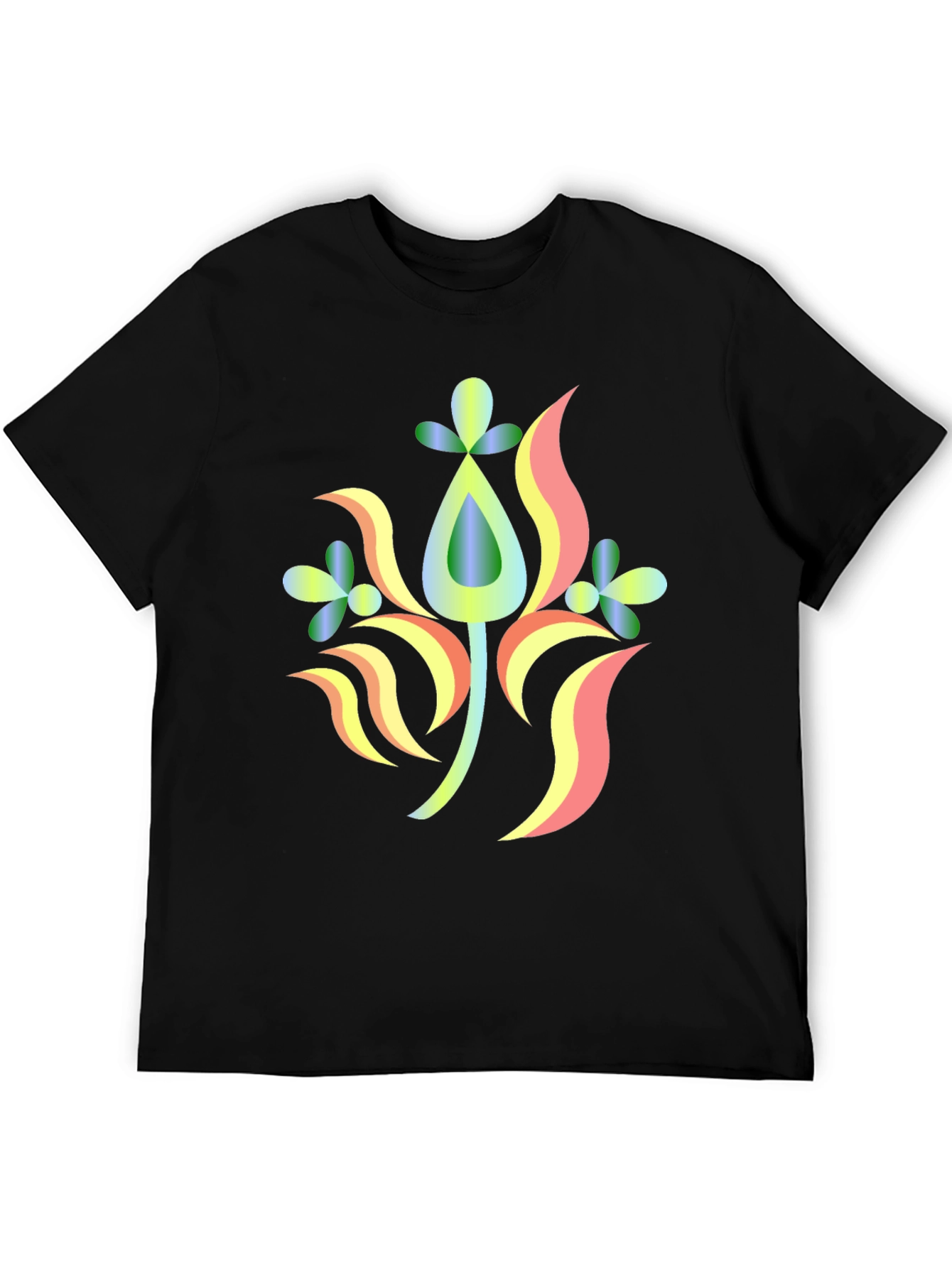 Abstract Floral Design Black T-Shirt