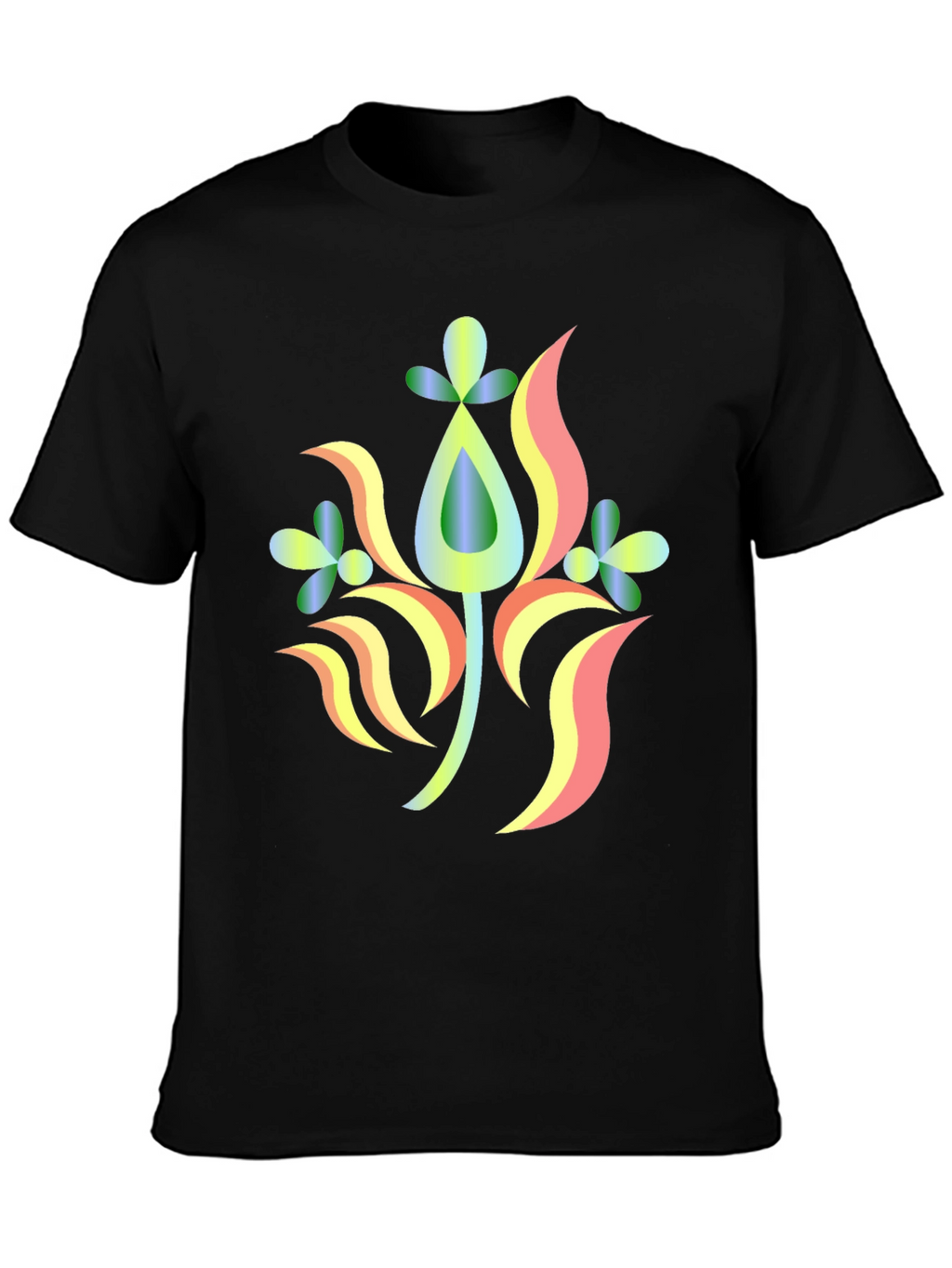 Abstract Floral Design Black T-Shirt