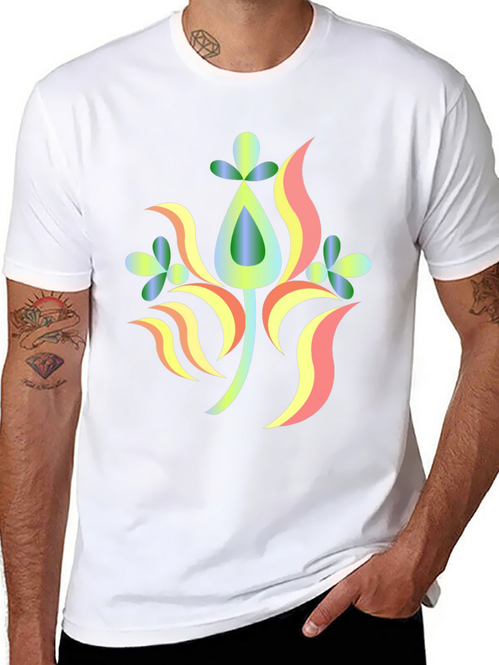 Abstract Floral Design Black T-Shirt