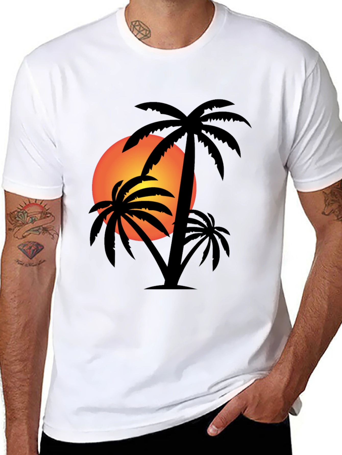 Tropical Sunset Palm Tree Graphic T-Shirt