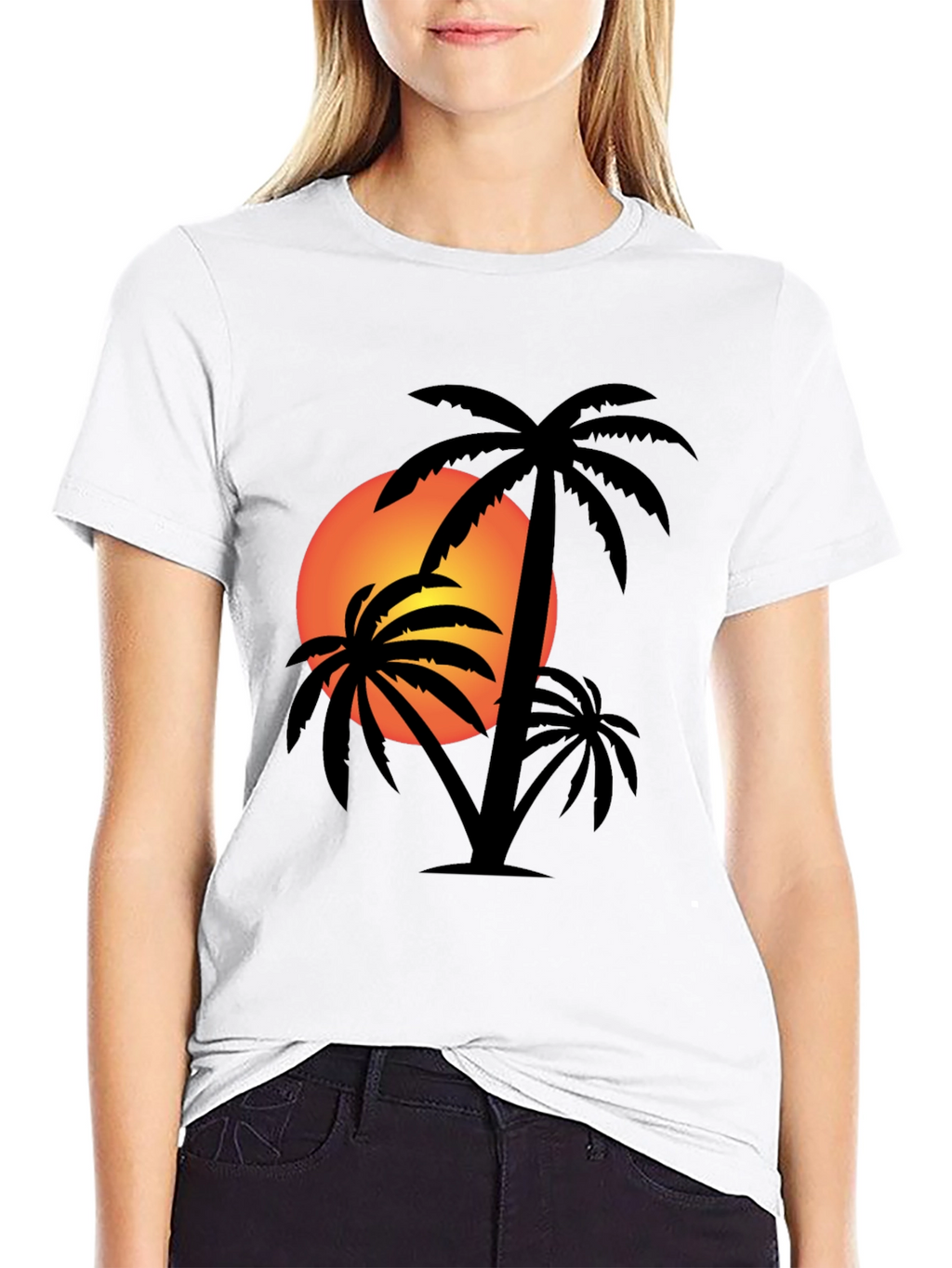 Tropical Sunset Palm Tree Graphic T-Shirt