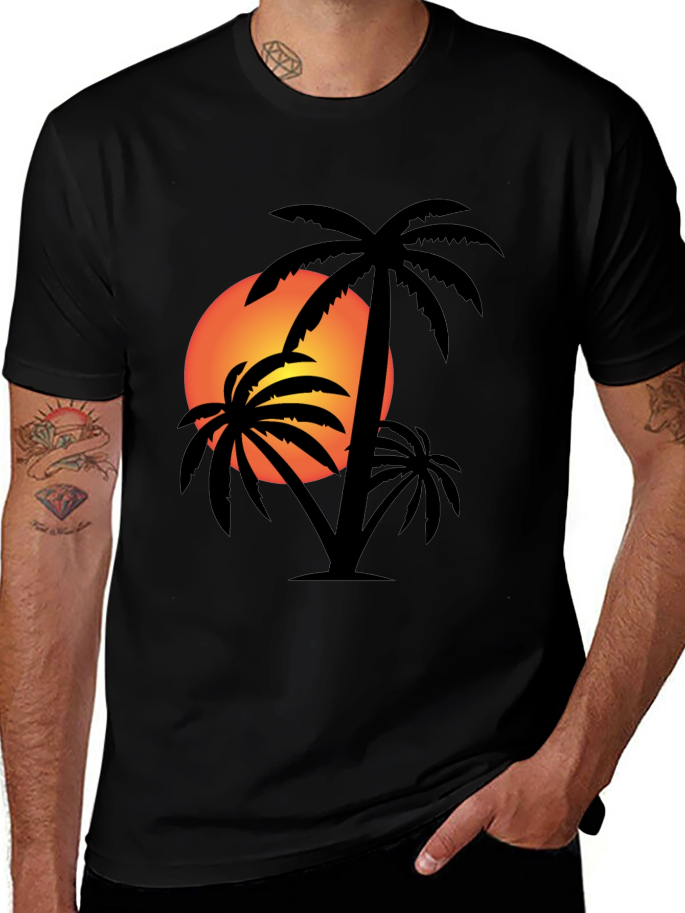 Tropical Sunset Palm Tree Graphic T-Shirt