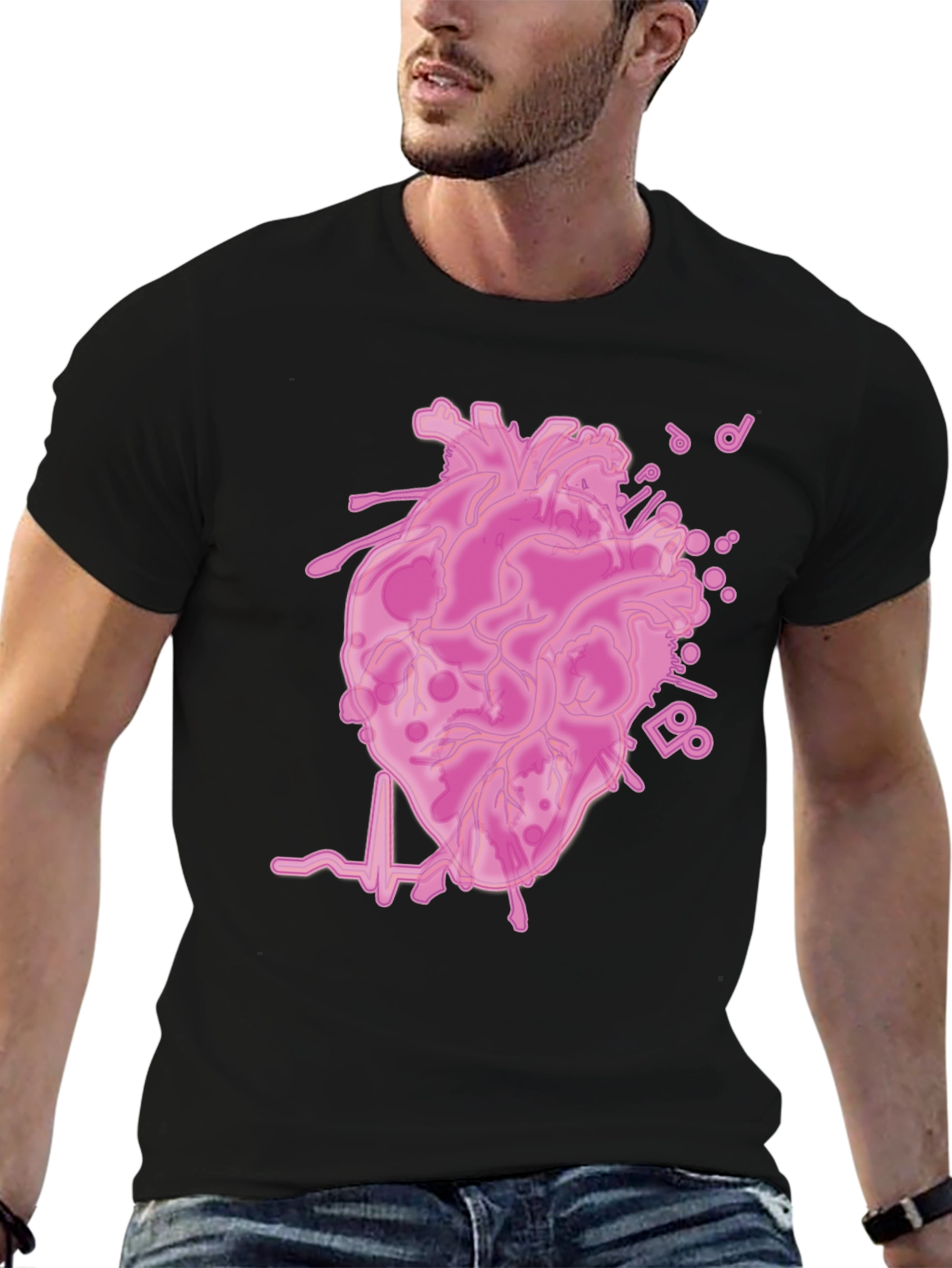 Anatomical Heartbeat Graphic T-Shirt - Black