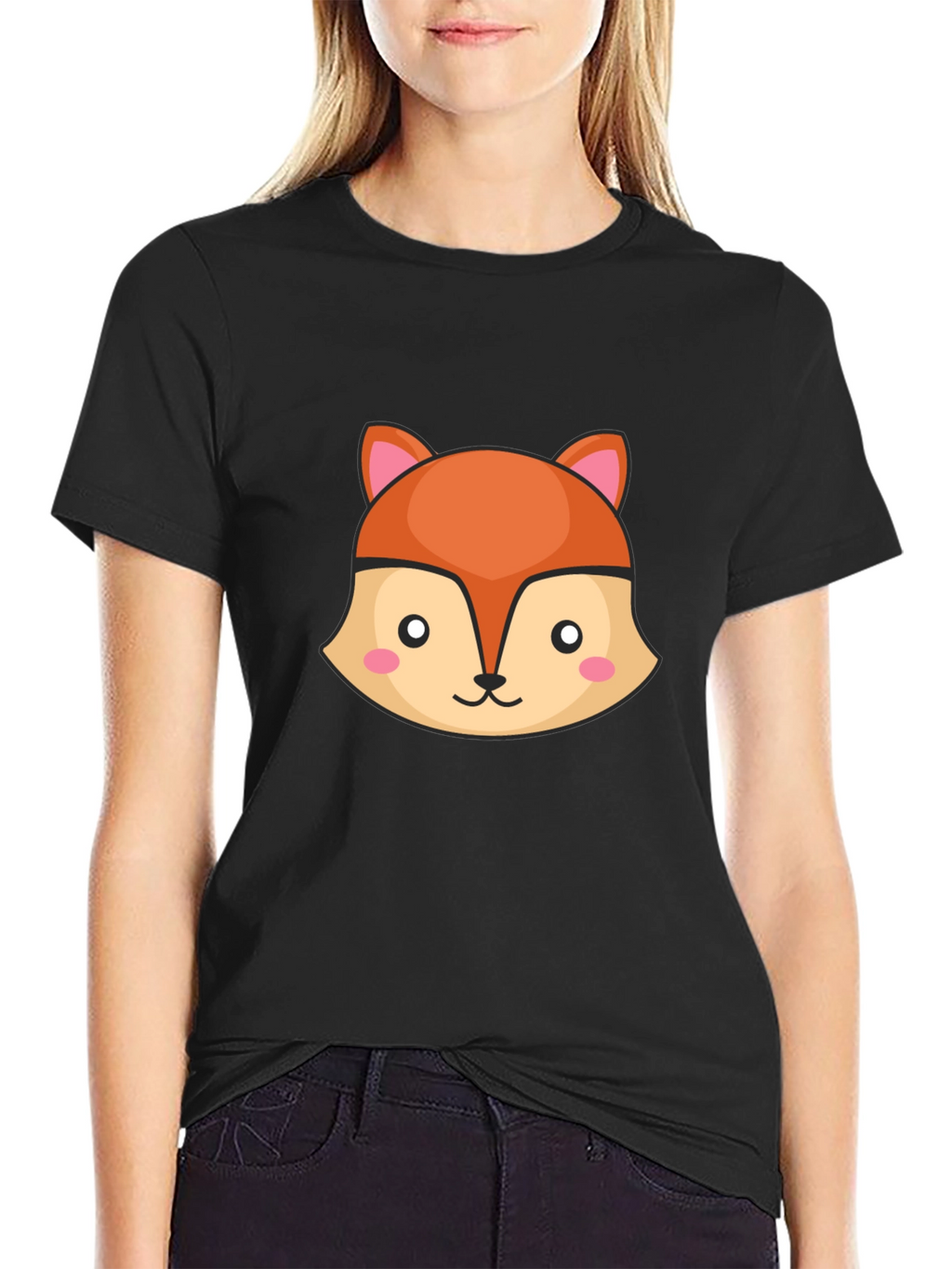 Cute Fox Graphic Black T-Shirt