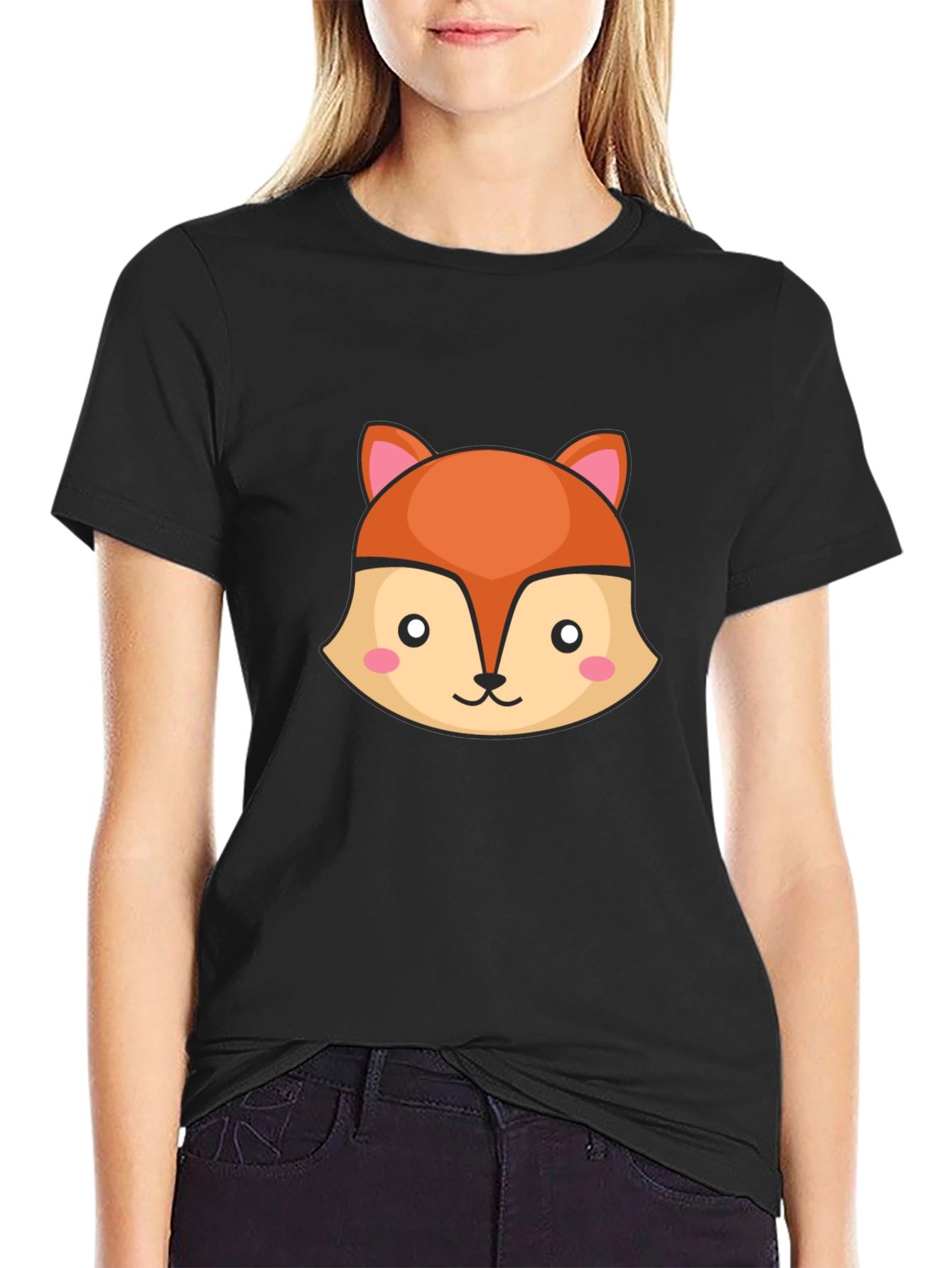 Cute Fox Graphic Black T-Shirt