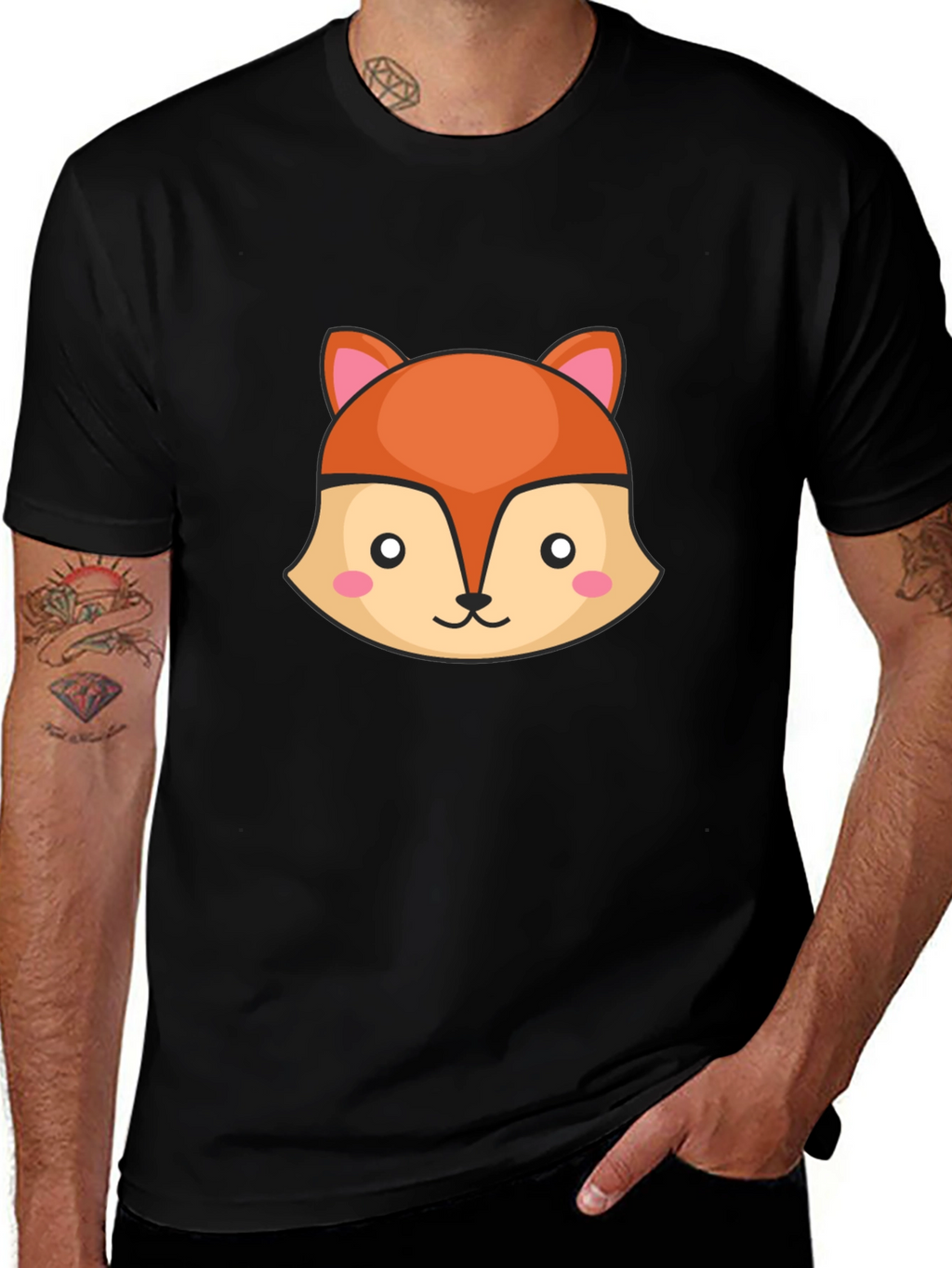 Cute Fox Graphic Black T-Shirt