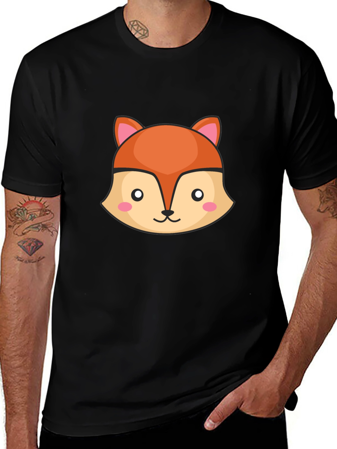 Cute Fox Graphic Black T-Shirt