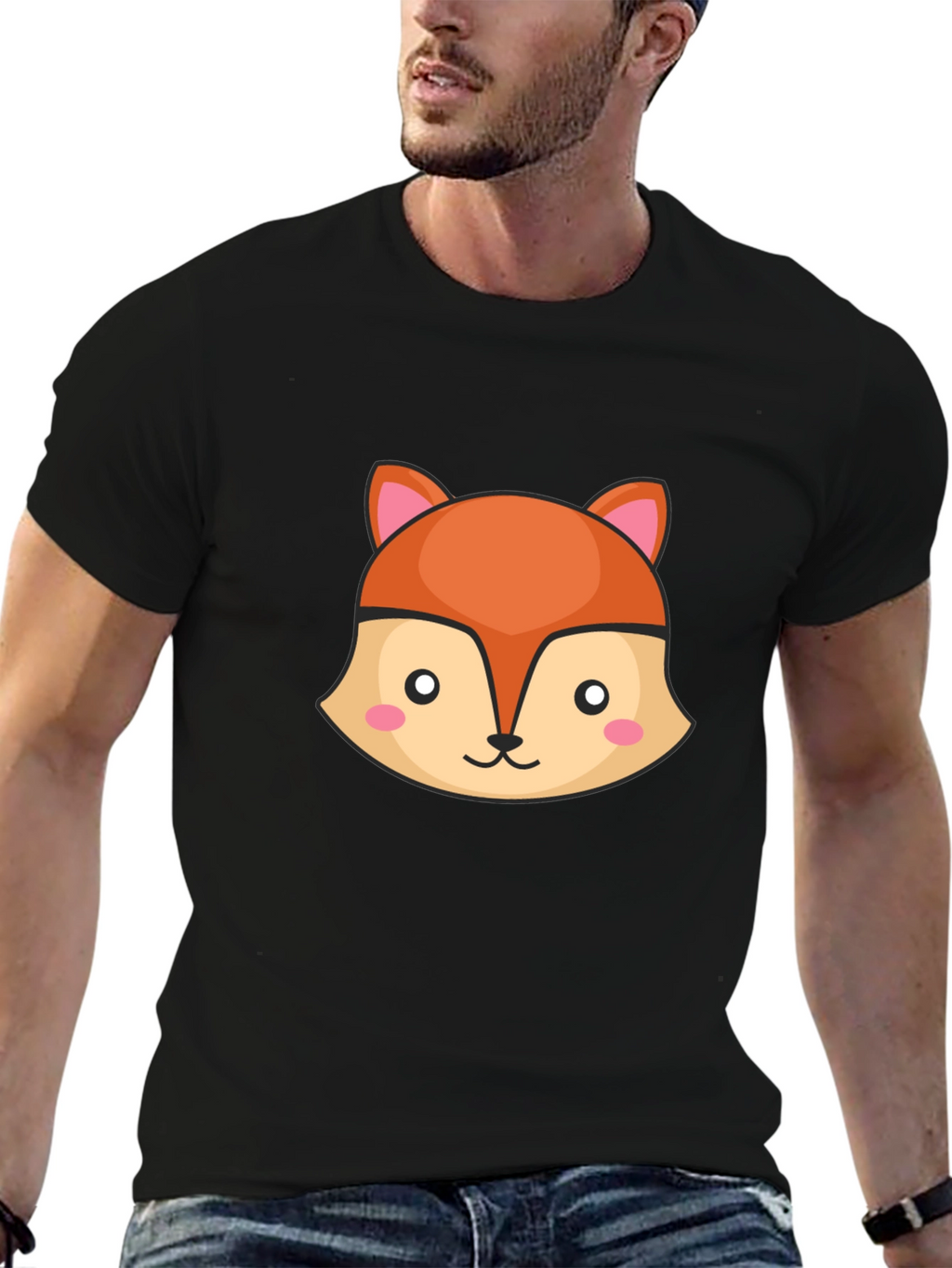 Cute Fox Graphic Black T-Shirt