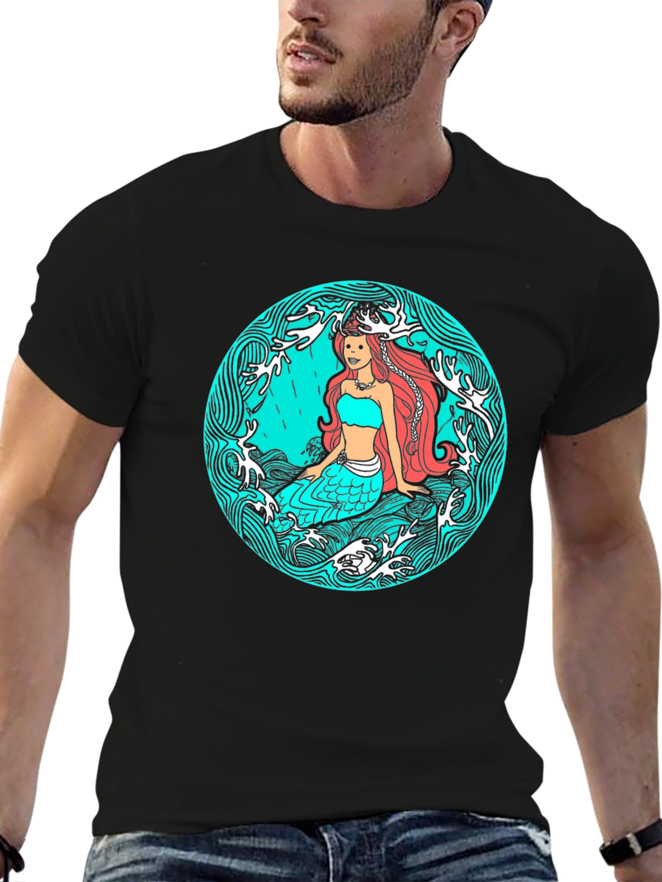 Mermaid Graphic Tee - Artistic Ocean Design