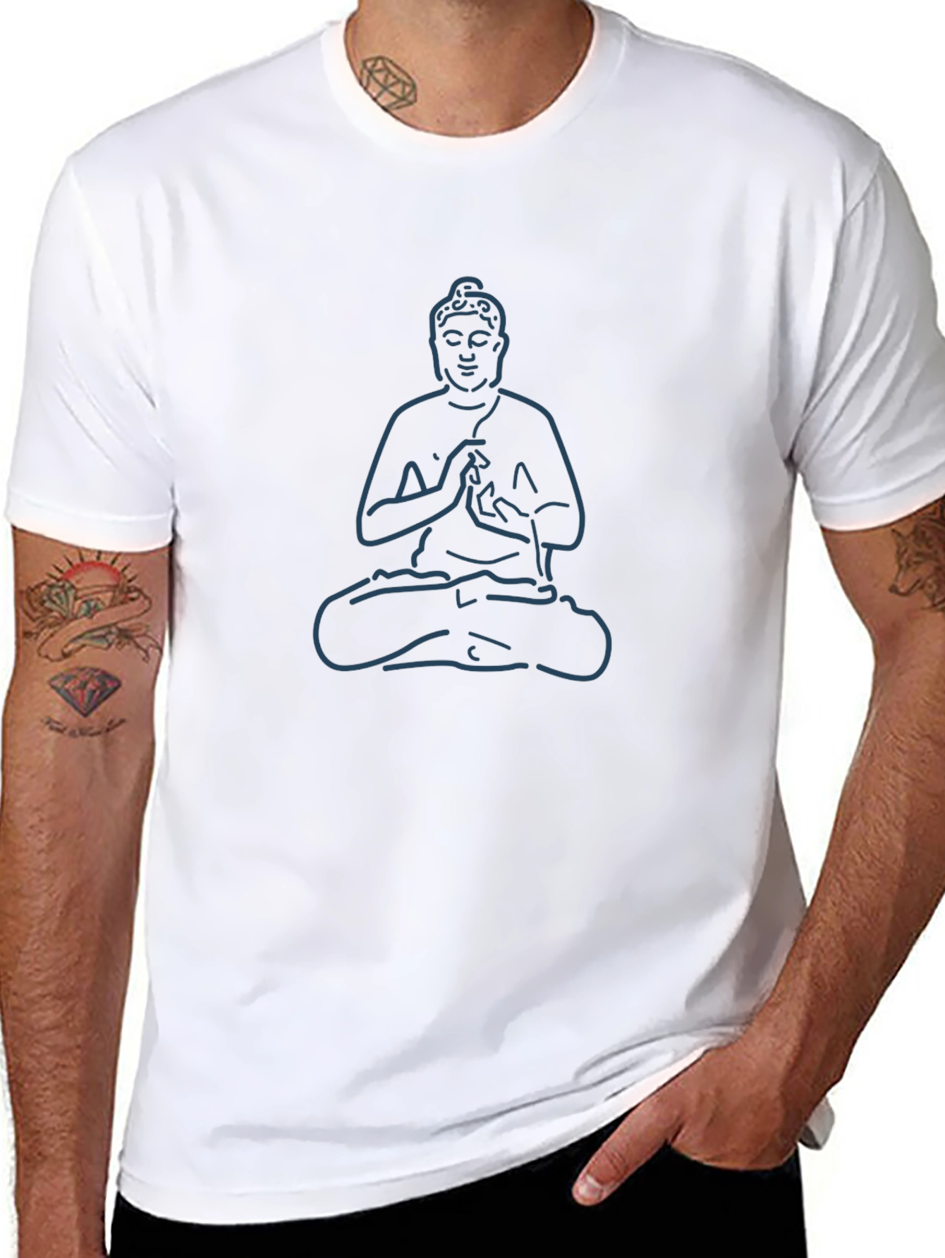 Buddha Outline Graphic Tee - Black
