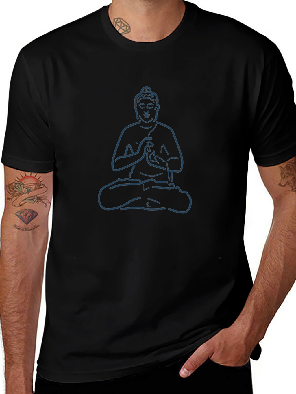 Buddha Outline Graphic Tee - Black