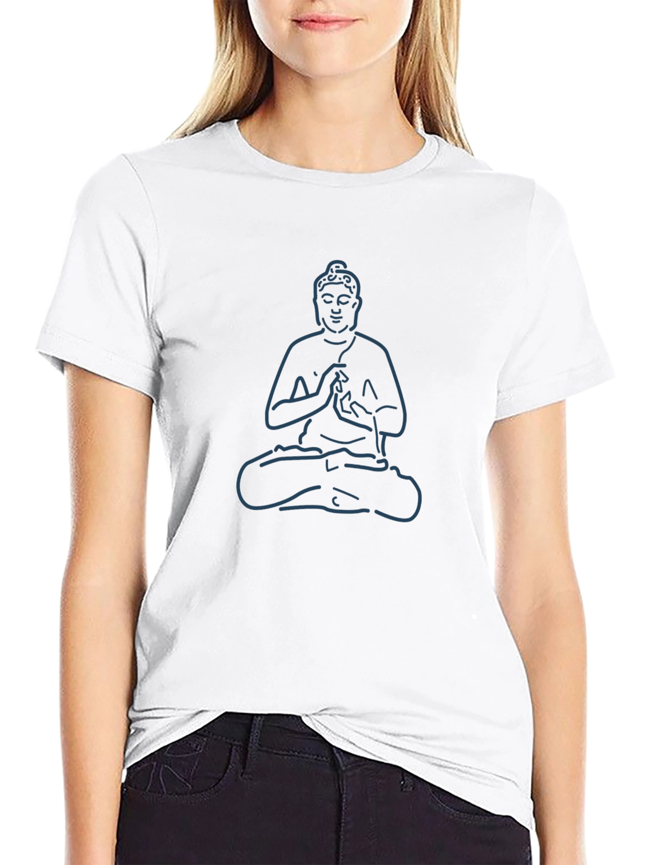 Buddha Outline Graphic Tee - Black