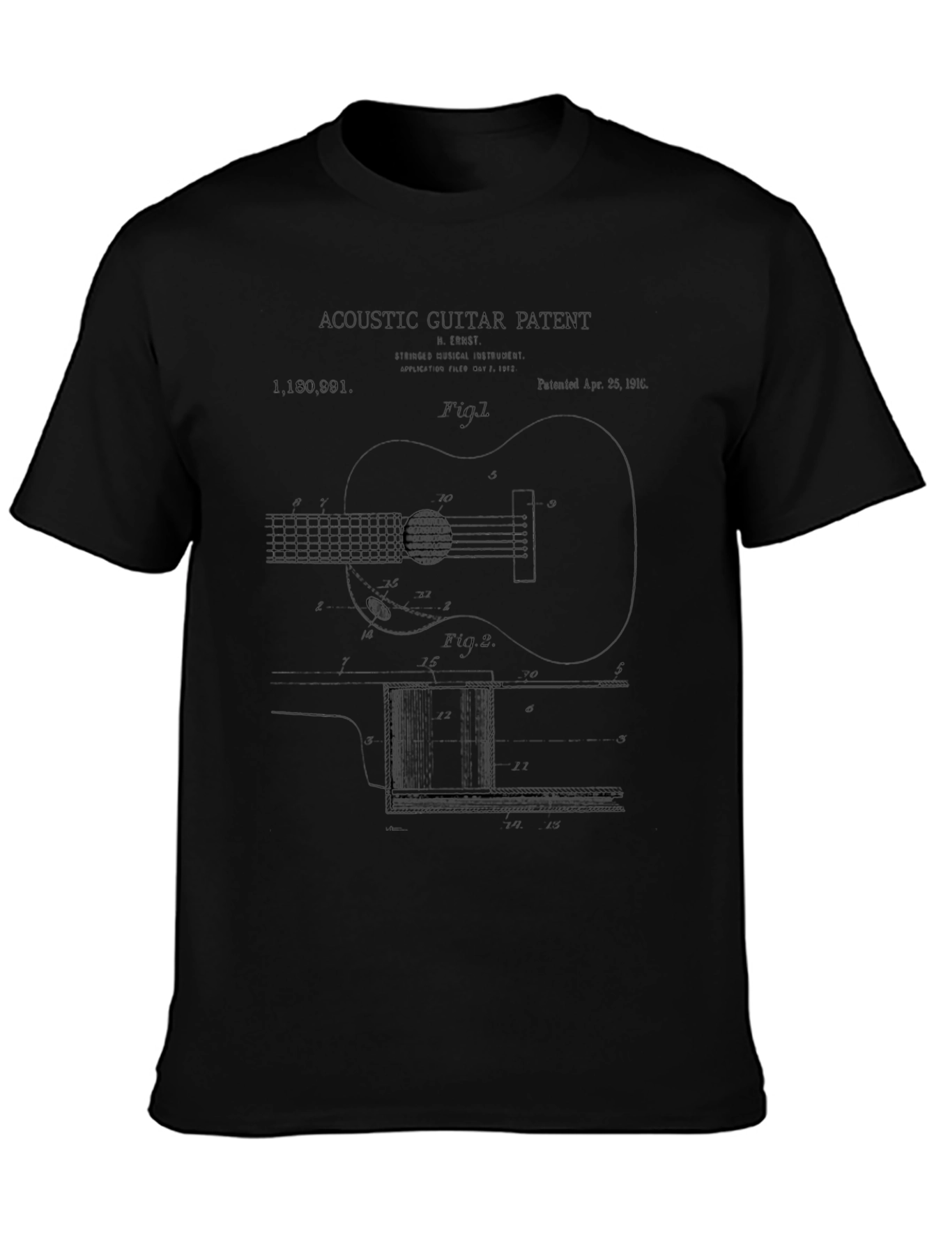 Acoustic Guitar Patent Black T-Shirt