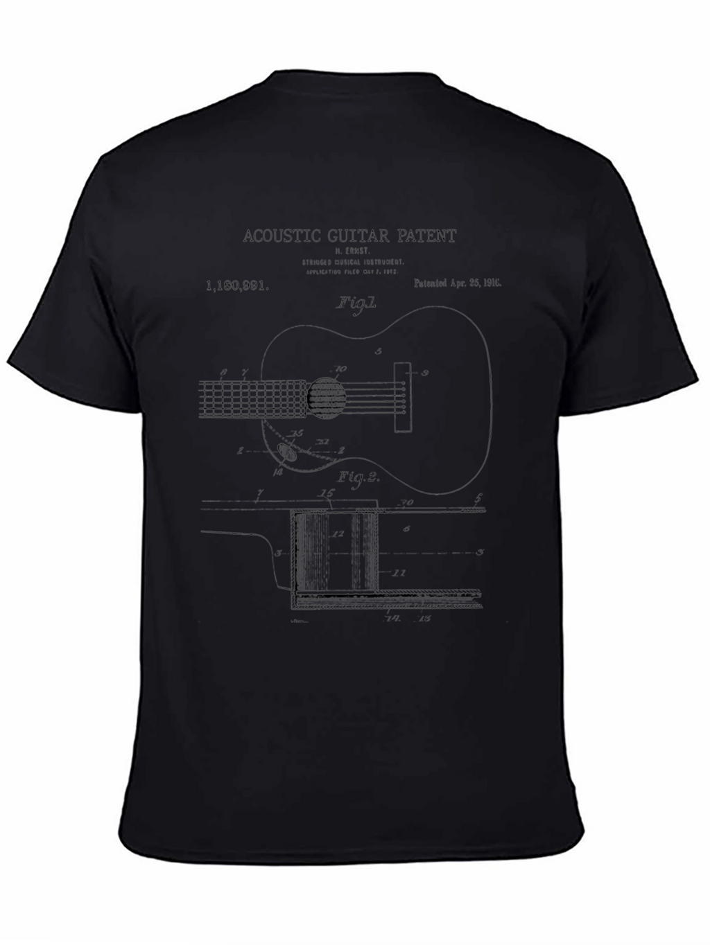 Acoustic Guitar Patent Black T-Shirt