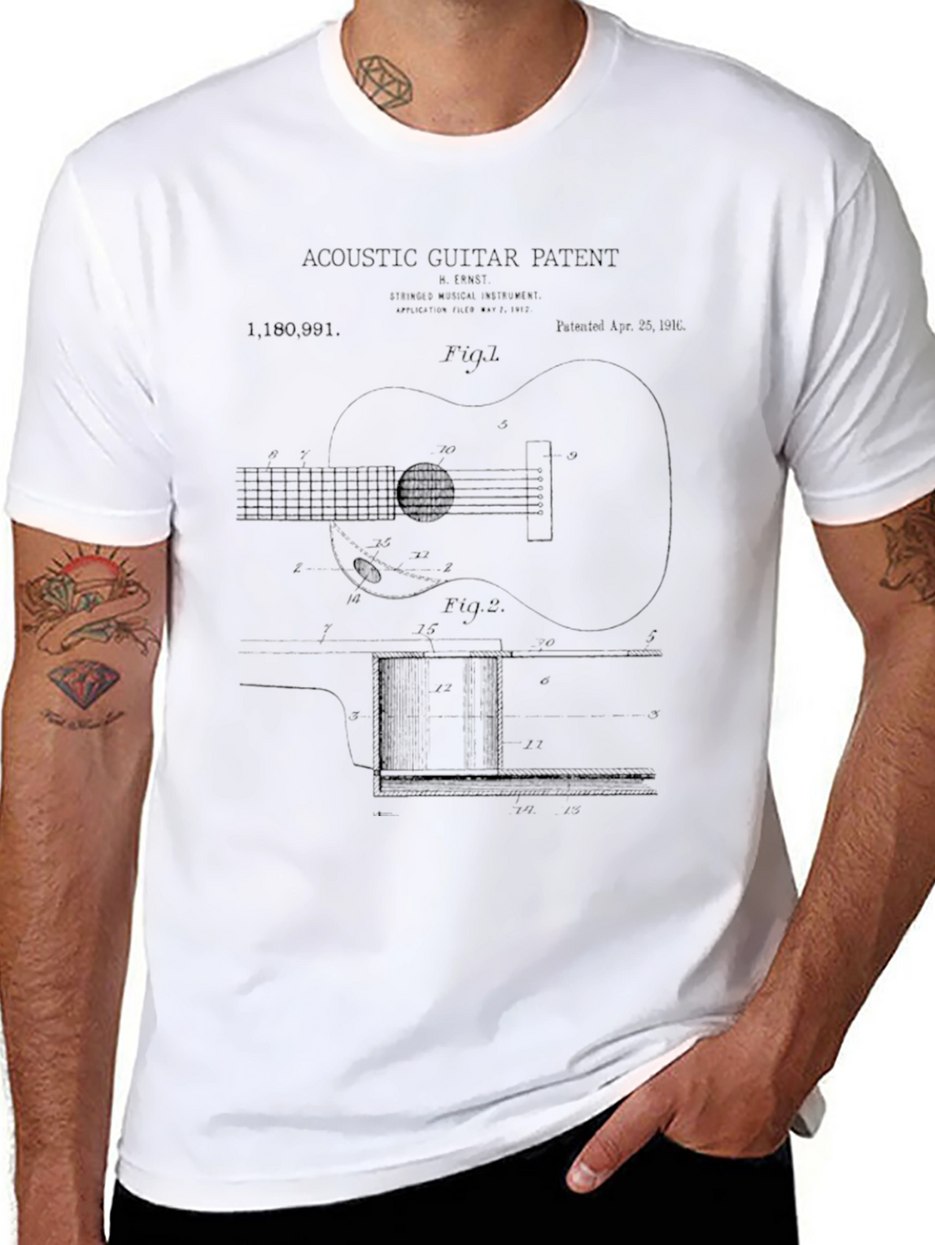 Acoustic Guitar Patent Black T-Shirt