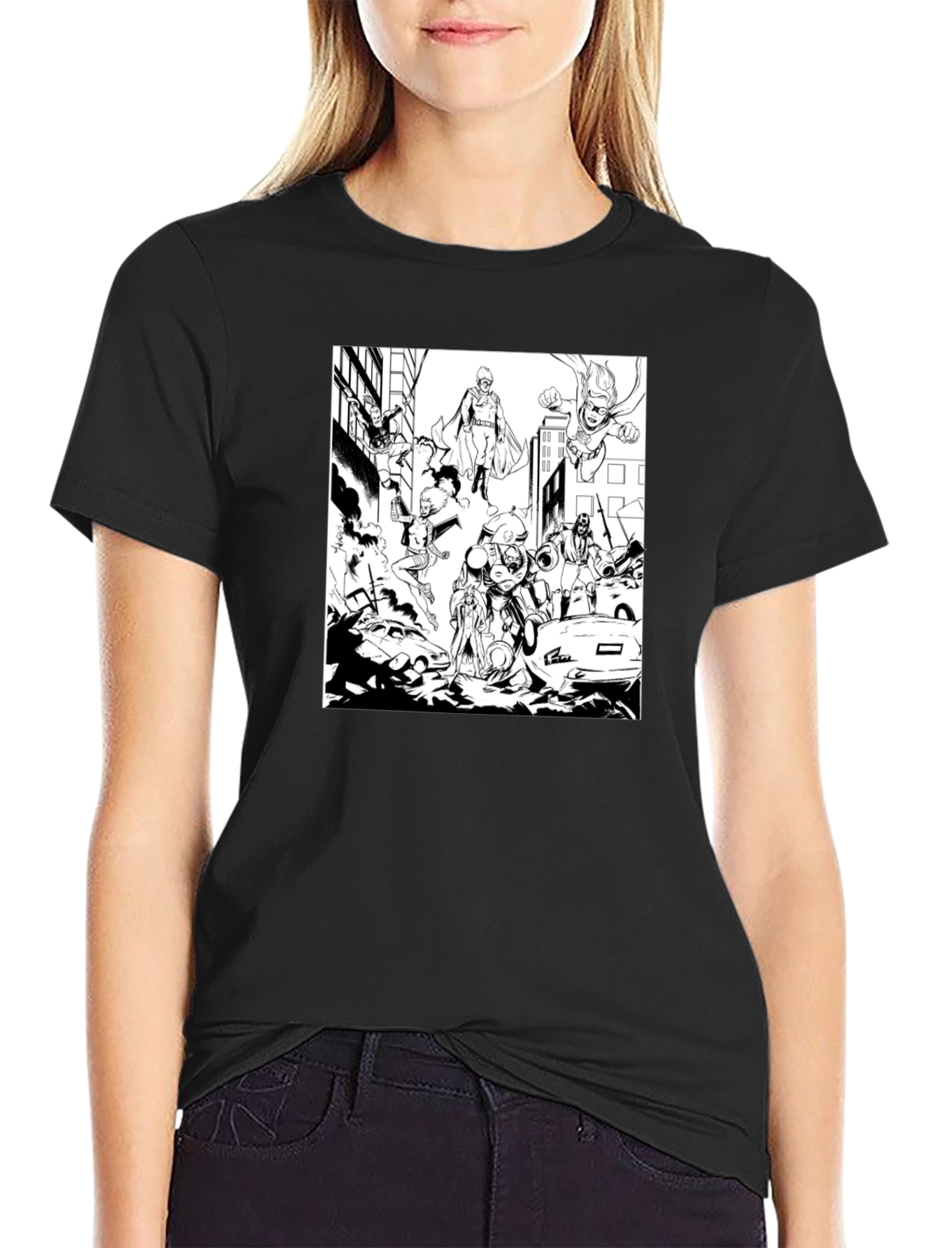 Superheroes Graphic Tee - Black