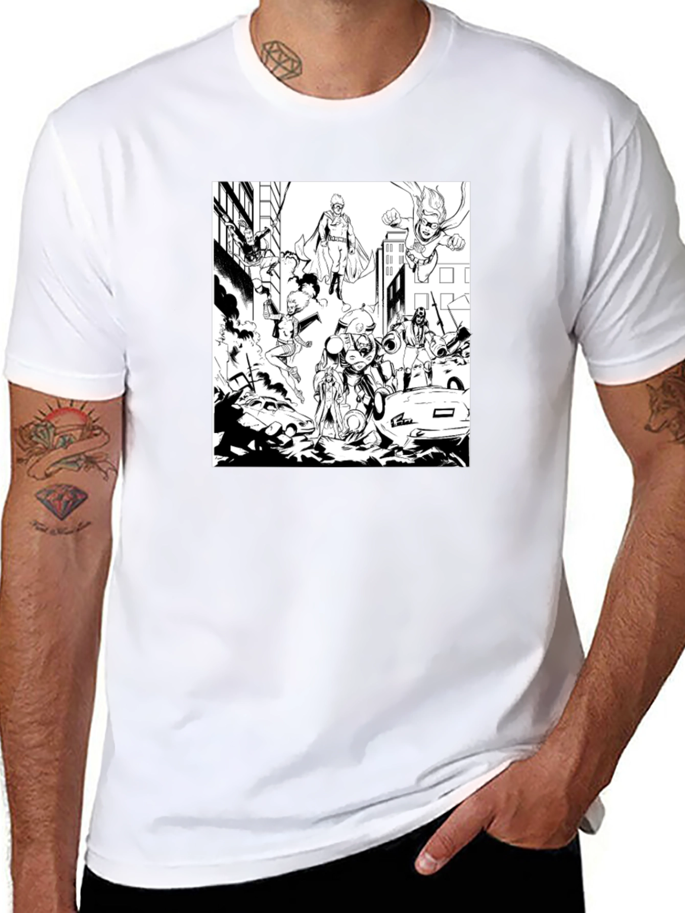 Superheroes Graphic Tee - Black