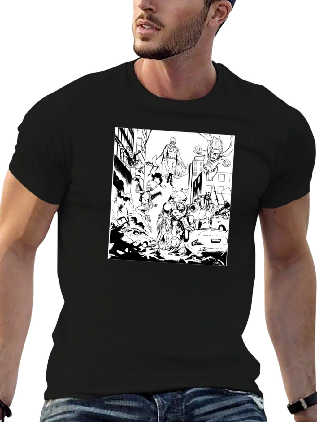 Superheroes Graphic Tee - Black