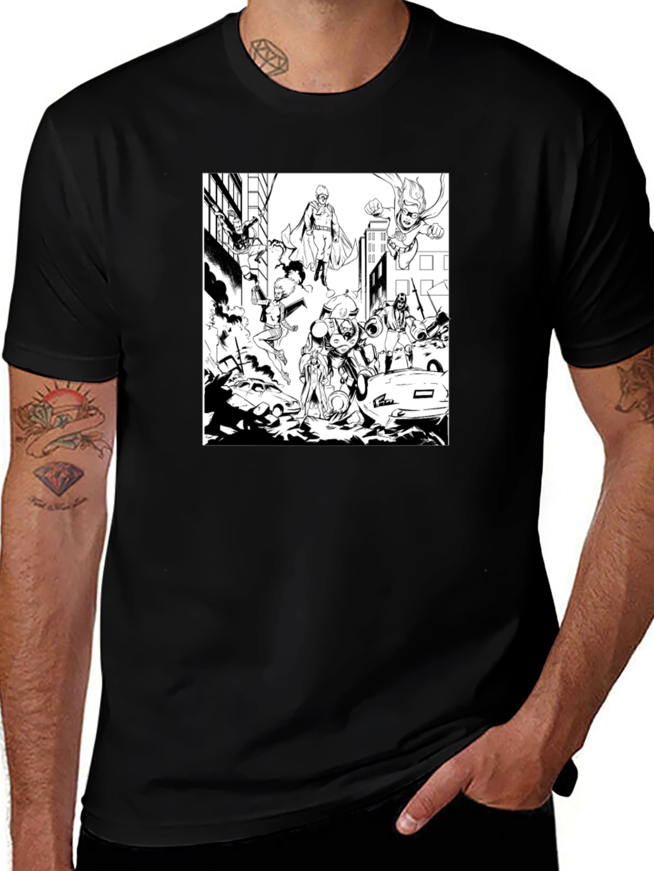 Superheroes Graphic Tee - Black