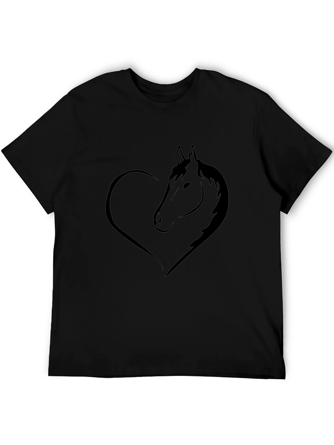 Heart Horse Graphic T-Shirt - Black Crew Neck Tee