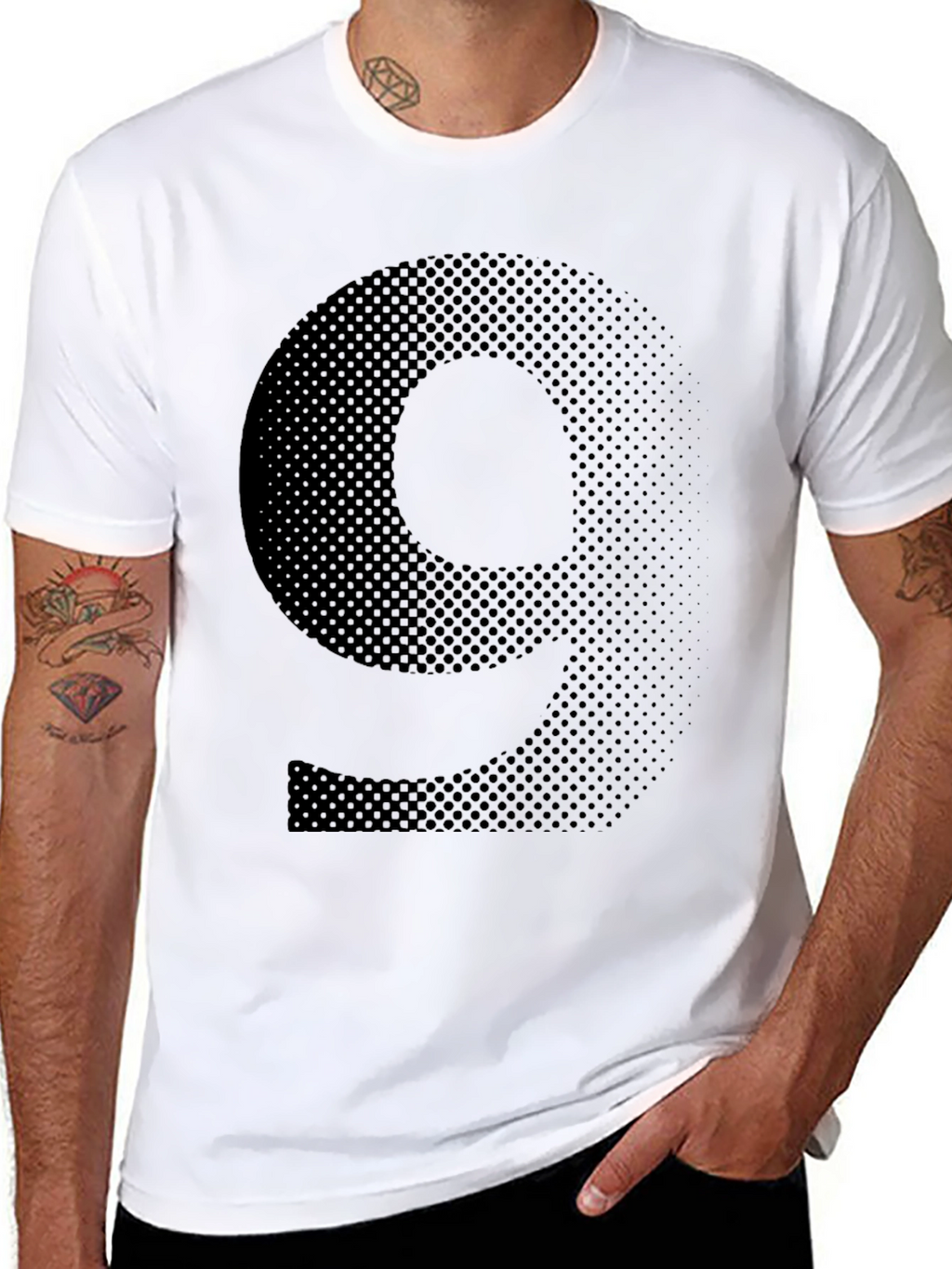 Mens Black T-Shirt - Graphic Number 9 Design
