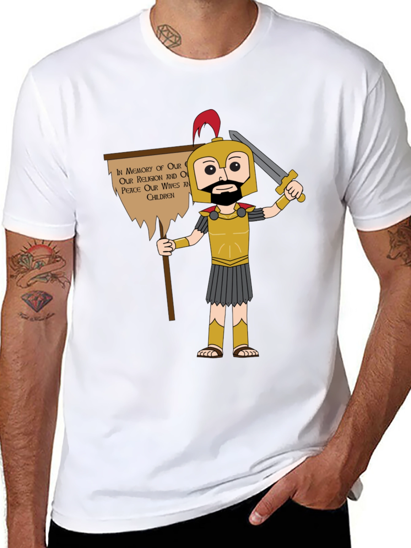 Spartan Cartoon Graphic T-Shirt - Honor & Peace