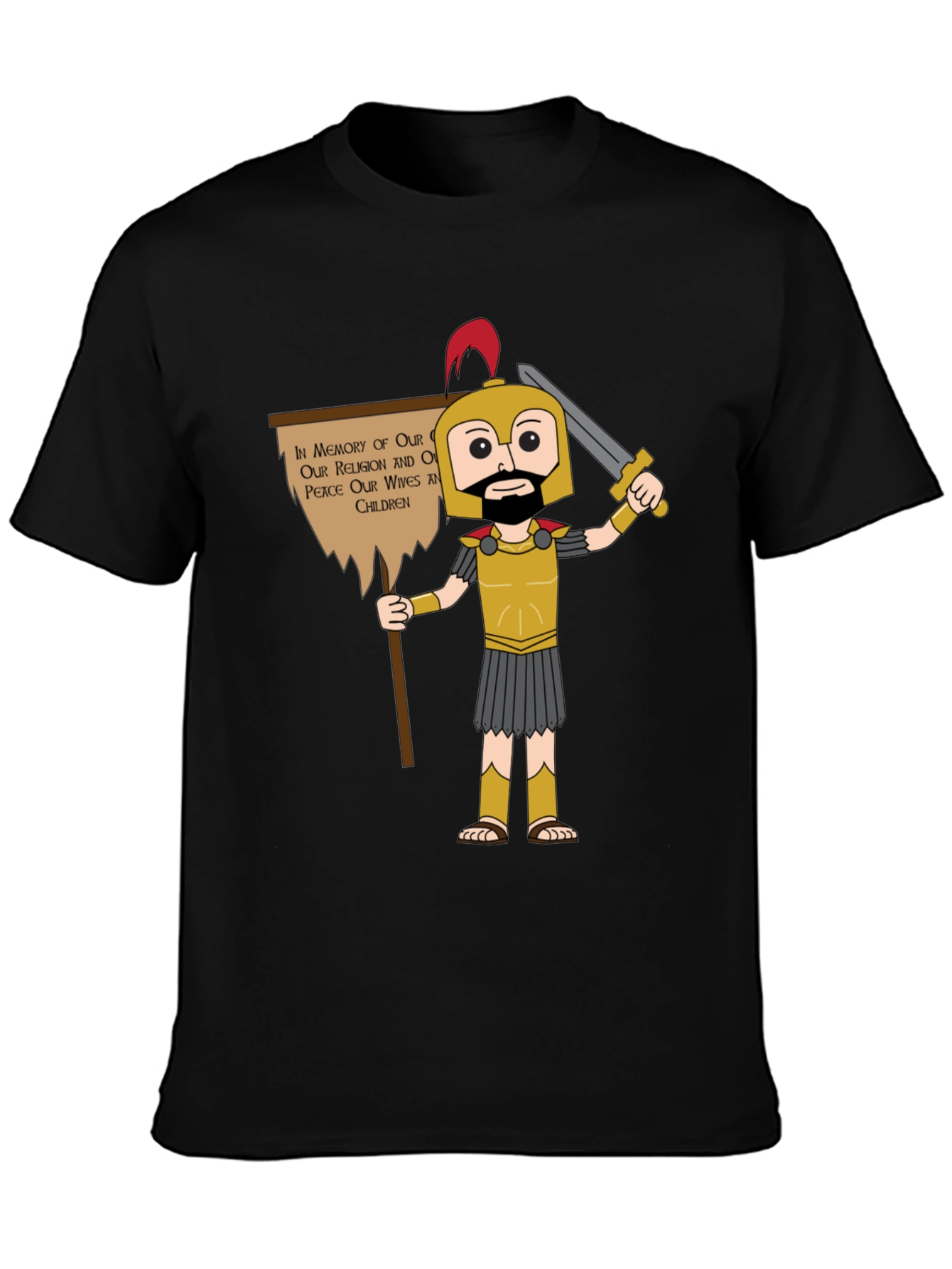 Spartan Cartoon Graphic T-Shirt - Honor & Peace