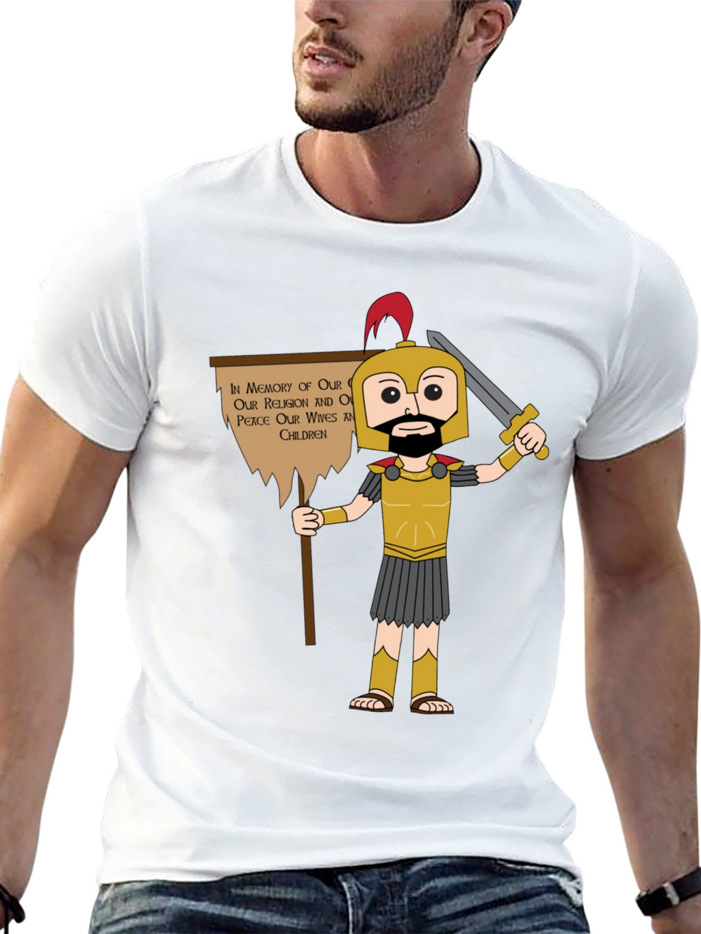 Spartan Cartoon Graphic T-Shirt - Honor & Peace