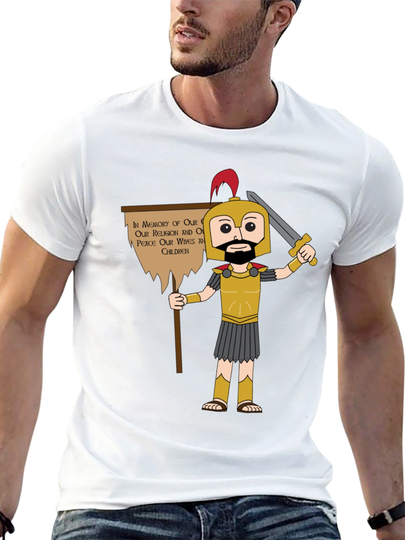 Spartan Cartoon Graphic T-Shirt - Honor & Peace