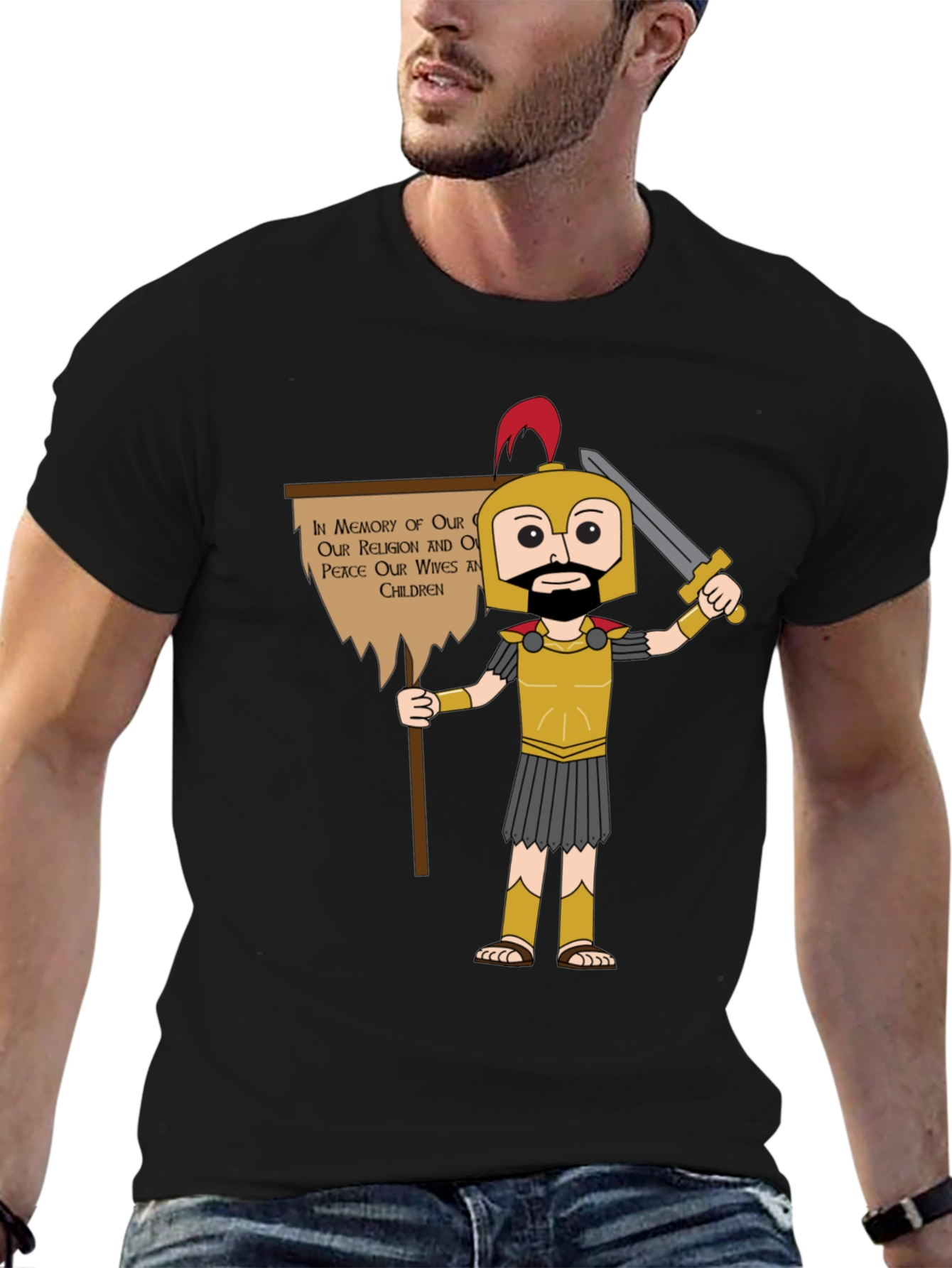 Spartan Cartoon Graphic T-Shirt - Honor & Peace