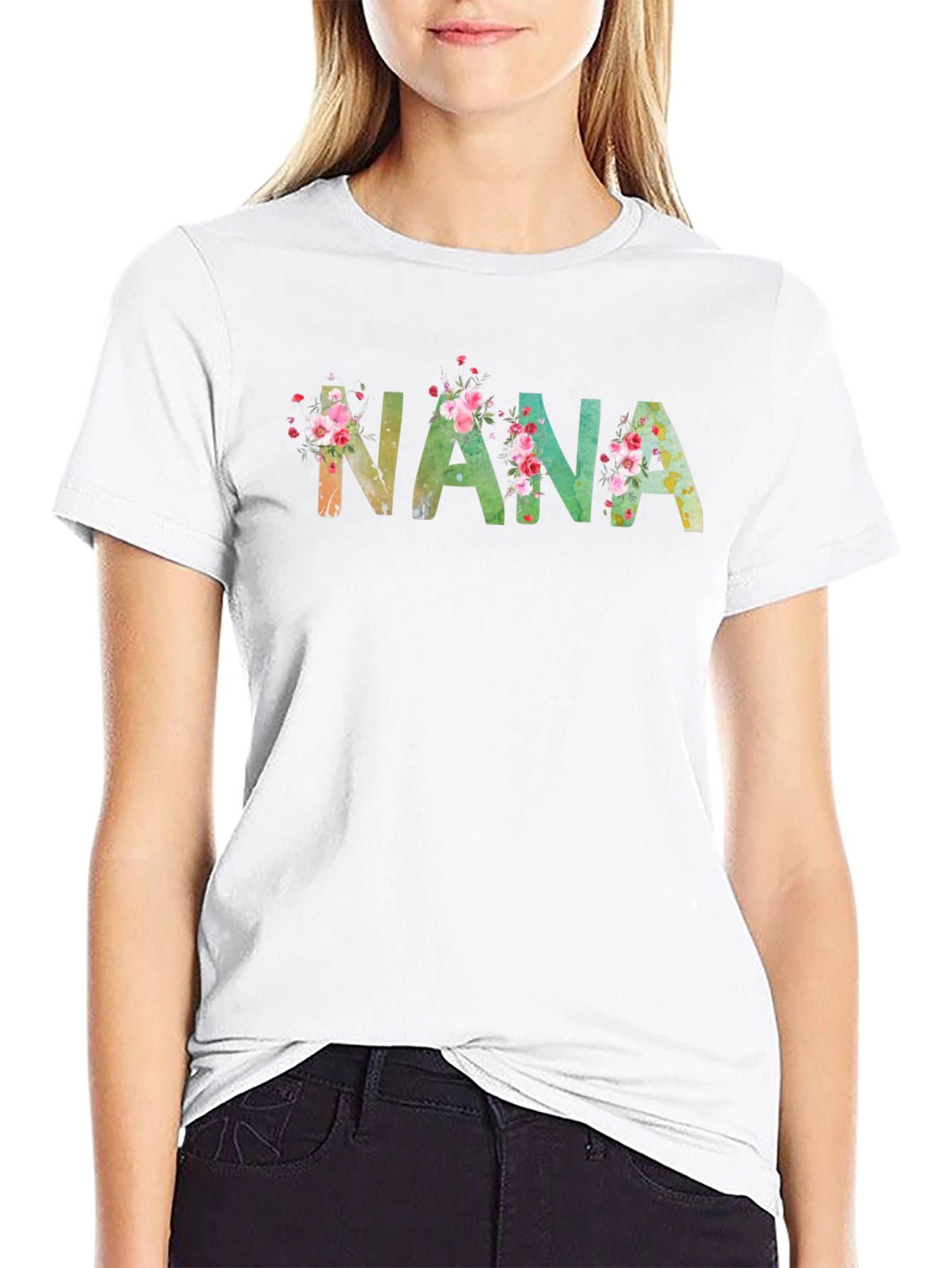Floral NANA Graphic T-Shirt - Black