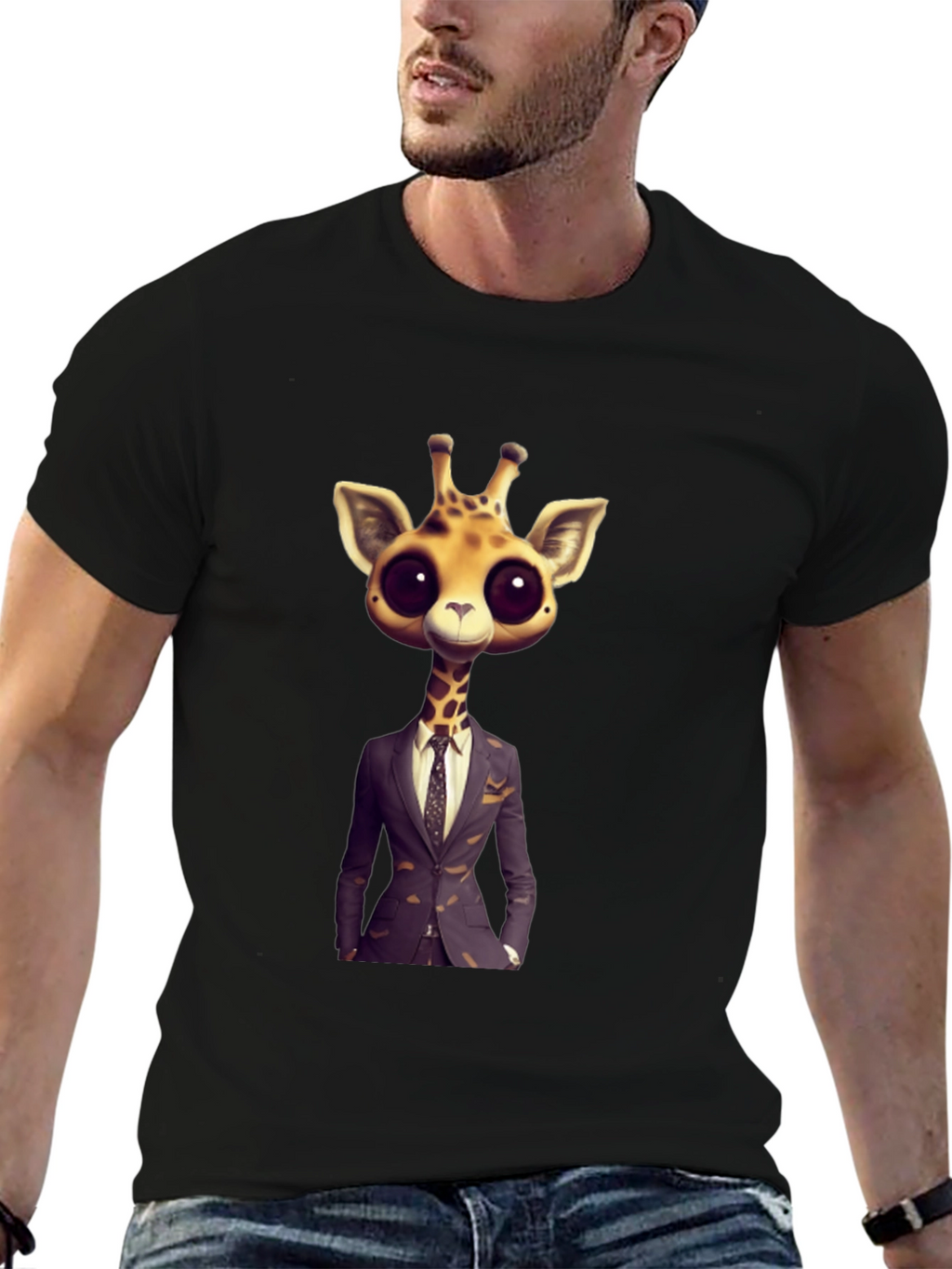 Giraffe in Suit Graphic Tee - Black T-Shirt