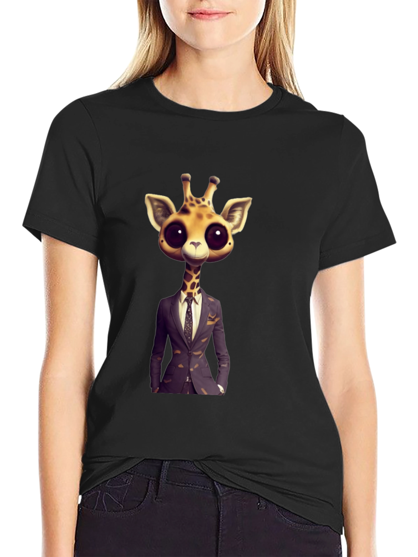 Giraffe in Suit Graphic Tee - Black T-Shirt