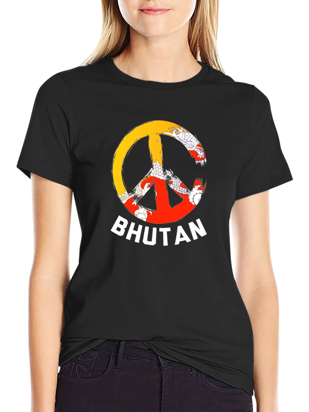 Bhutan Peace Sign T-Shirt - Mens Black Tee