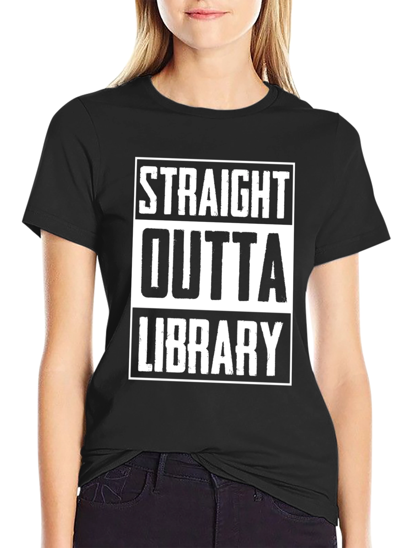 Straight Outta Library Black Graphic Tee
