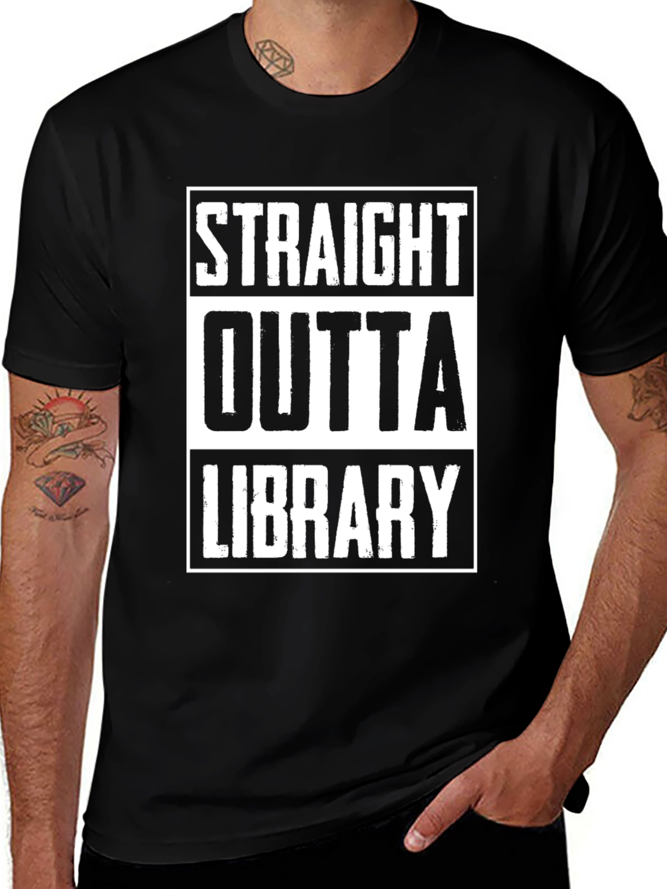 Straight Outta Library Black Graphic Tee