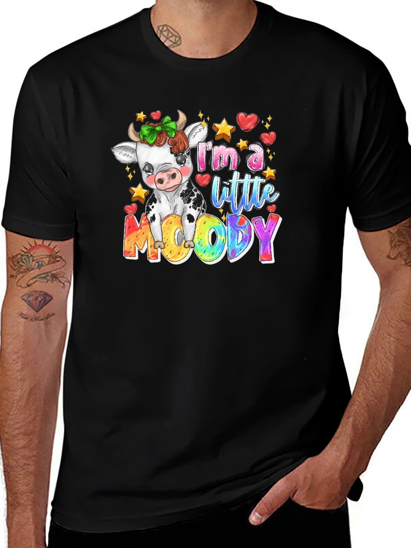Moody Cow Graphic Tee - Cute & Comfy Black T-Shirt