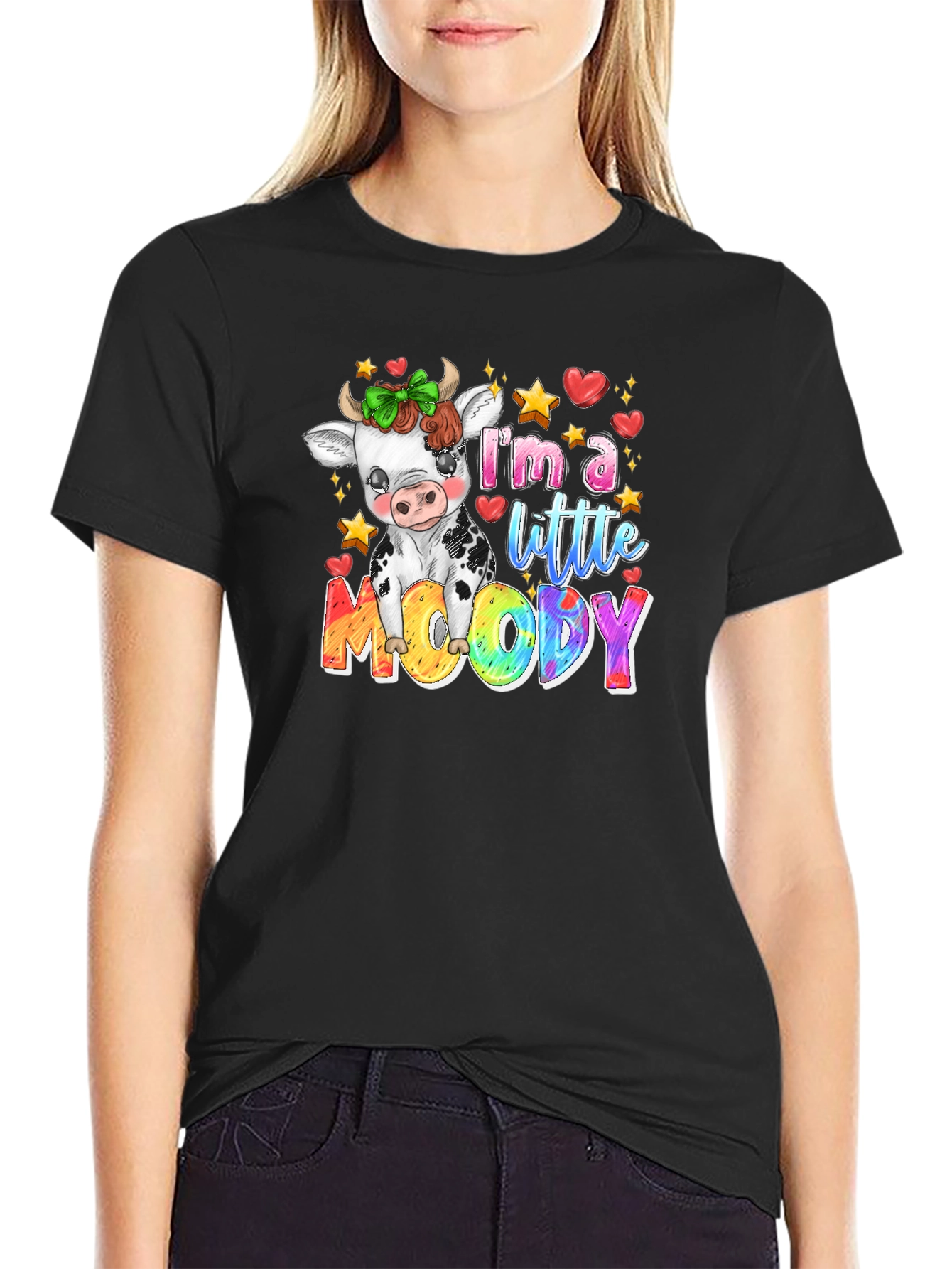 Moody Cow Graphic Tee - Cute & Comfy Black T-Shirt