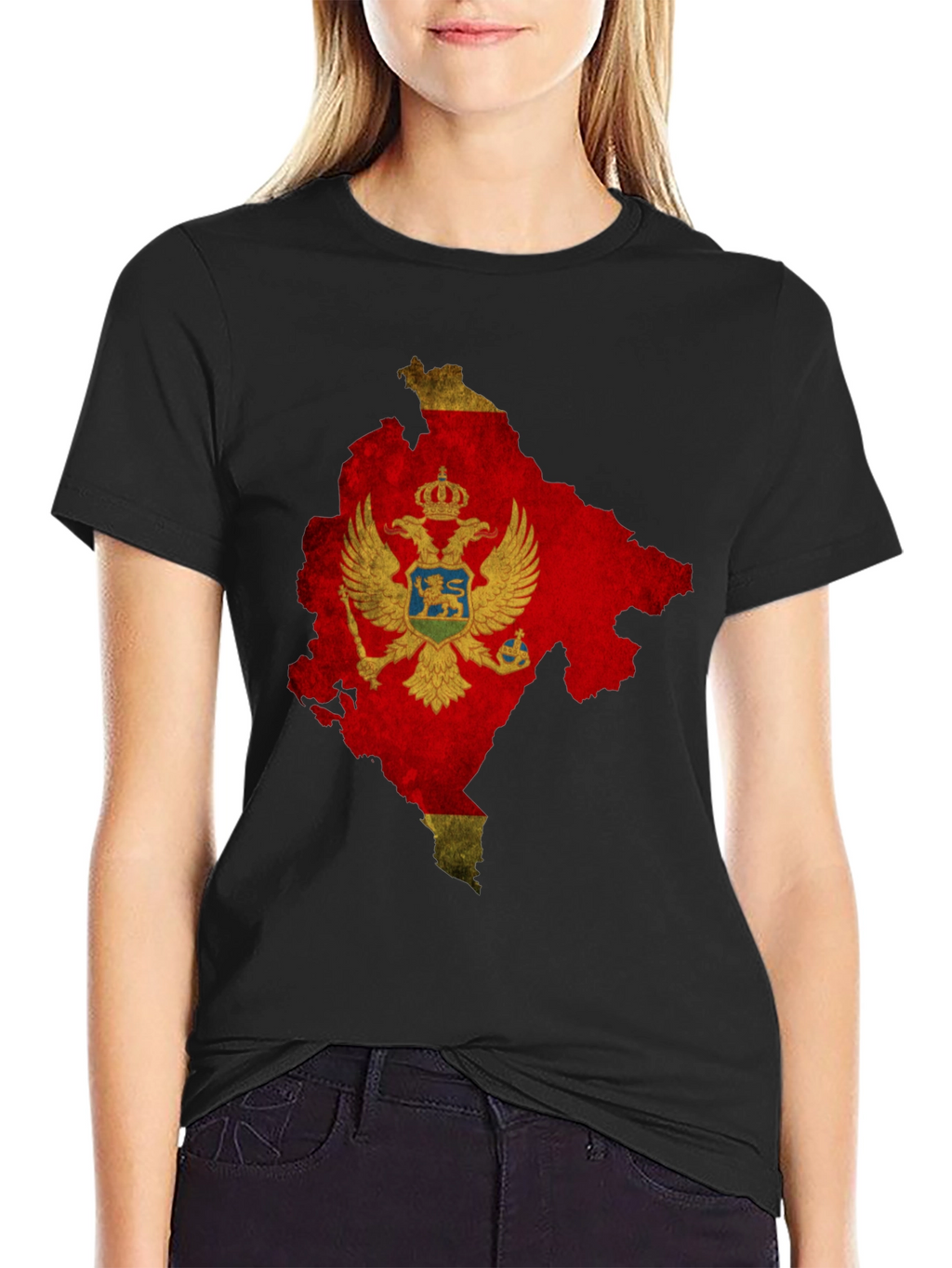 Montenegro Flag Map T-Shirt - Black Cotton Tee