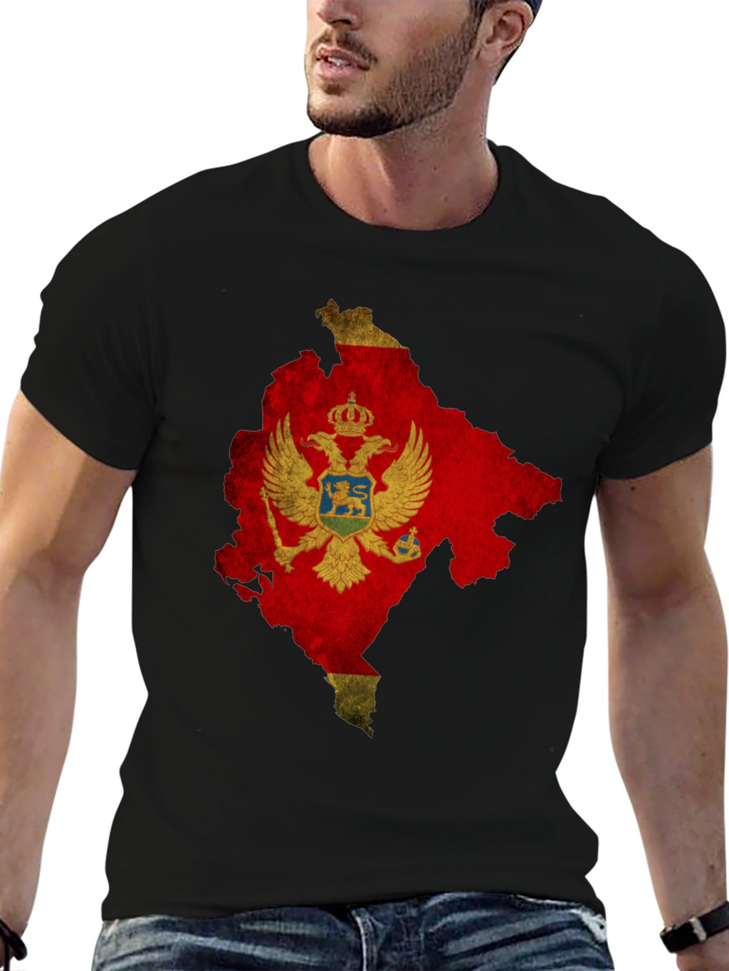 Montenegro Flag Map T-Shirt - Black Cotton Tee