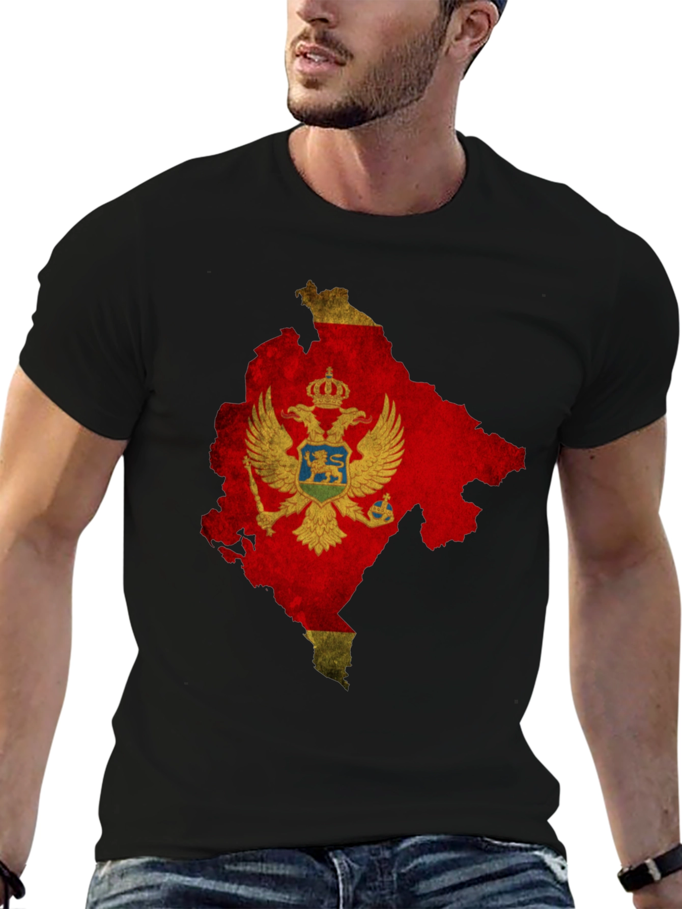 Montenegro Flag Map T-Shirt - Black Cotton Tee