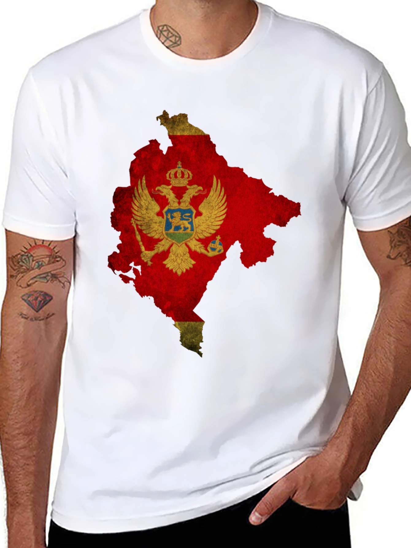Montenegro Flag Map T-Shirt - Black Cotton Tee