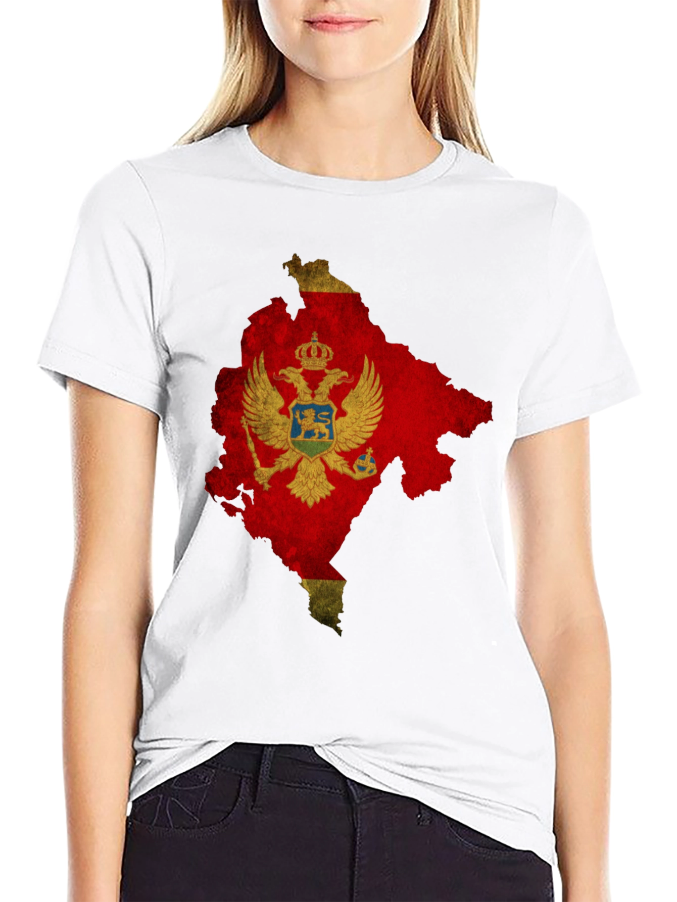 Montenegro Flag Map T-Shirt - Black Cotton Tee