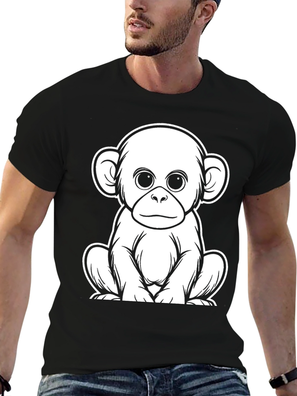 Cute Monkey Graphic Tee - Black